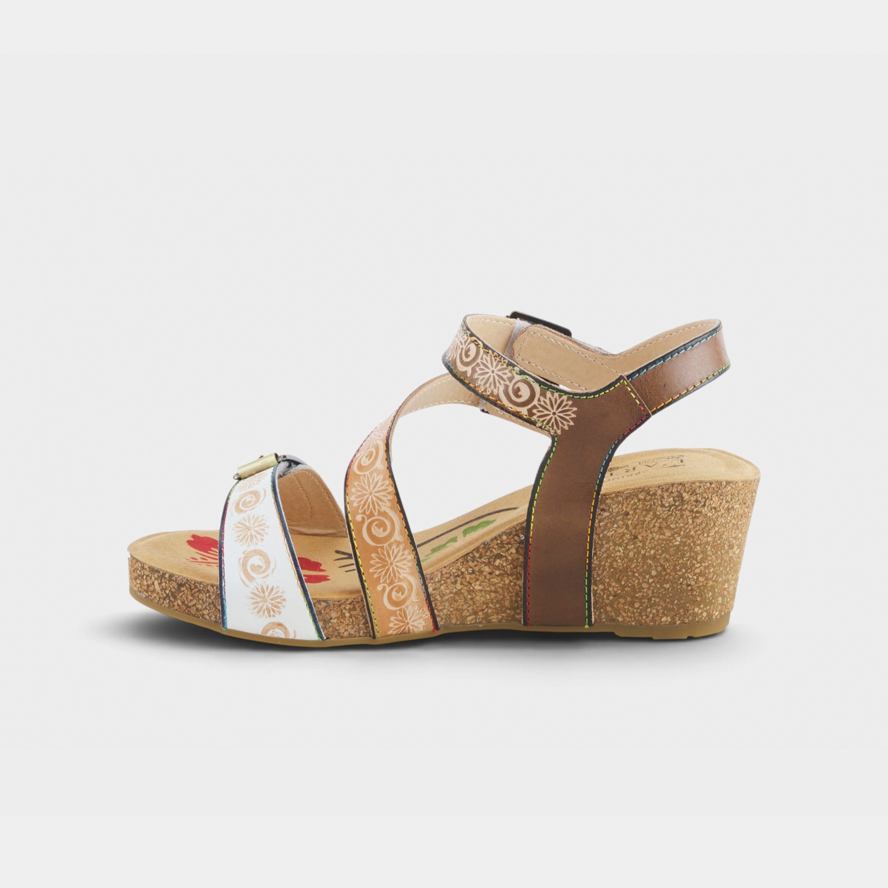 L'Artiste Tanja ankle strap sandal in White Multi, side view