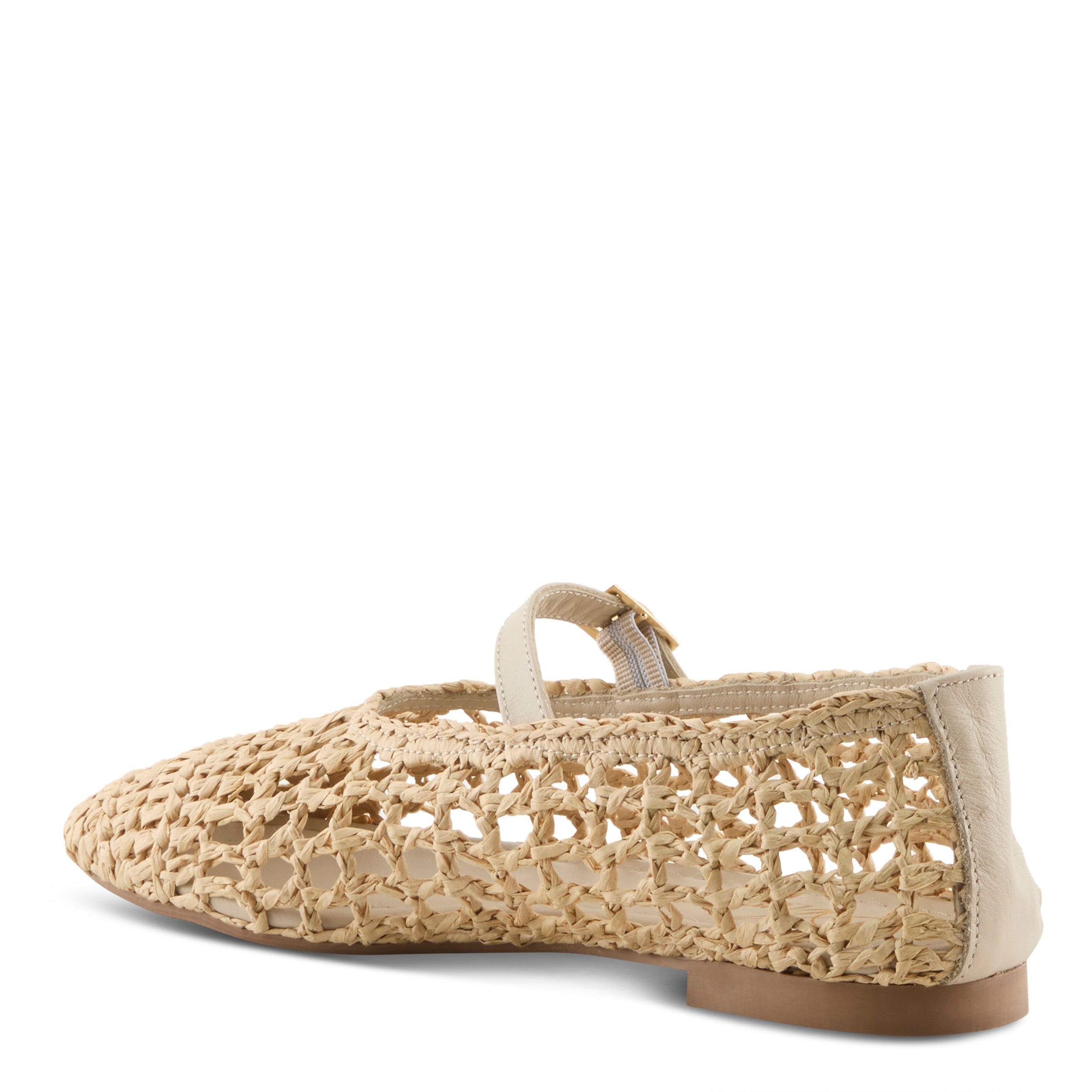 Azura Thevineyard women's flat in beige with raffia upper and buckle detail