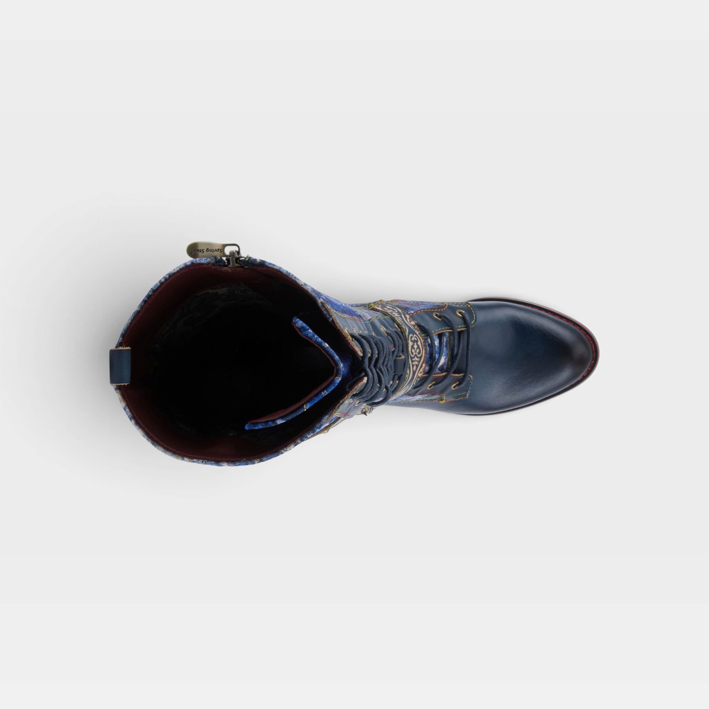 L'Artiste Vaneyck tall western boot in Blue Multi, top view