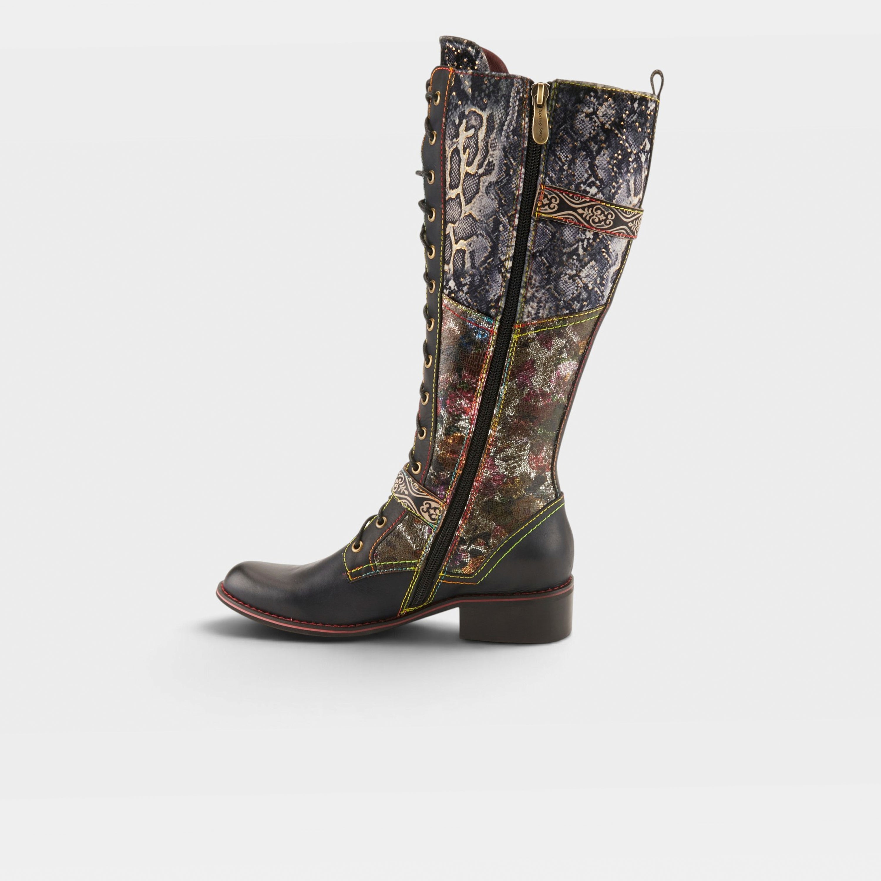 L'Artiste Vaneyck tall western boot in Black Multi, side view