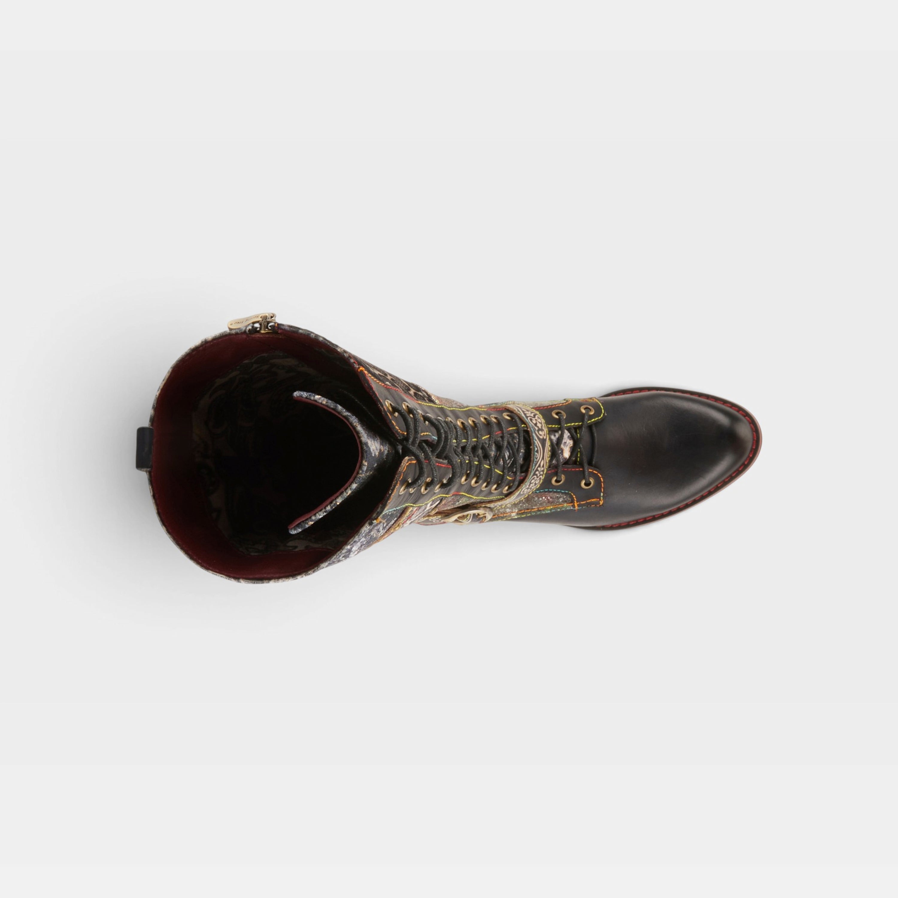 L'Artiste Vaneyck tall western boot in Black Multi, top view