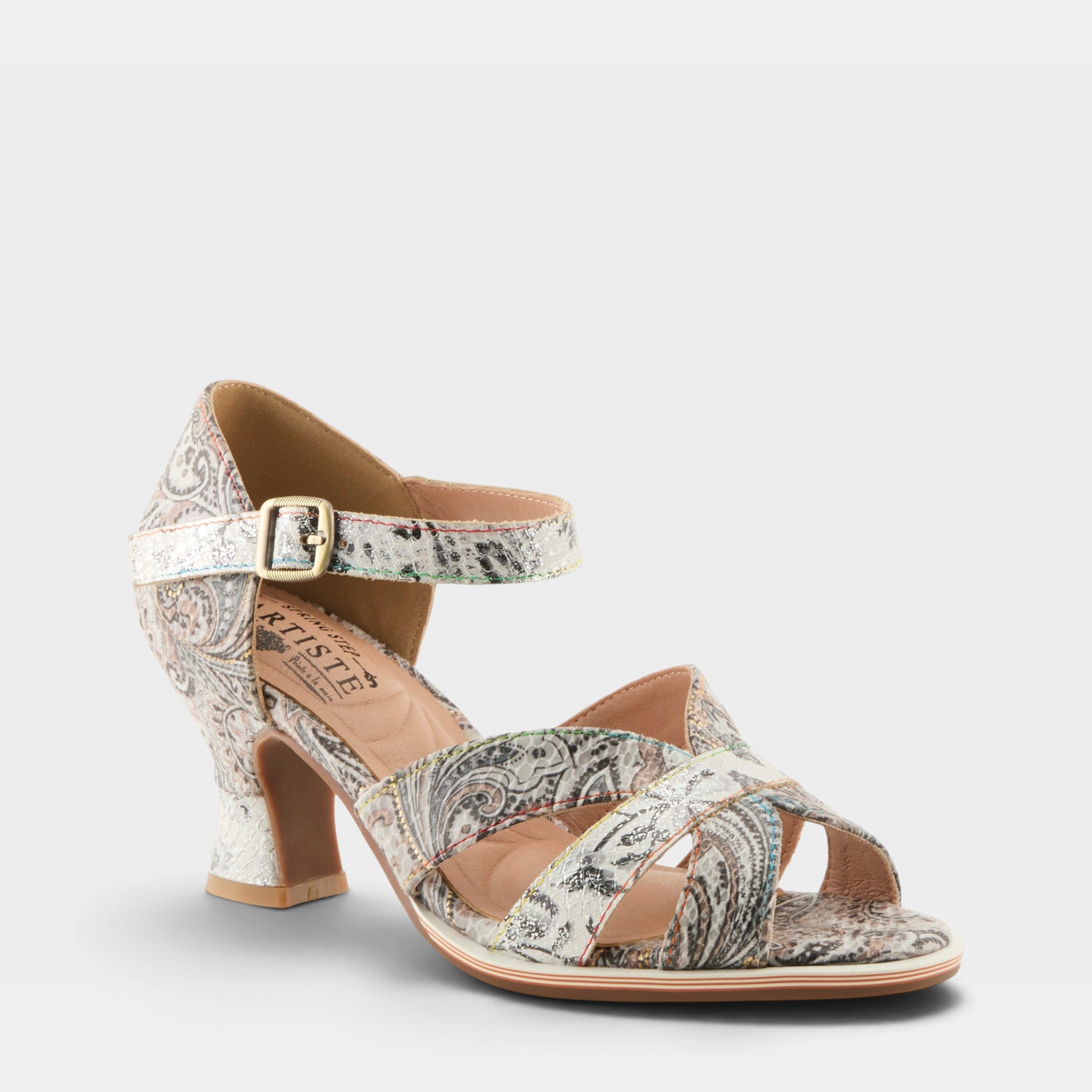 L'Artiste Waltz‑Fleur Low Block Heel Sandals - Spring Step Shoes