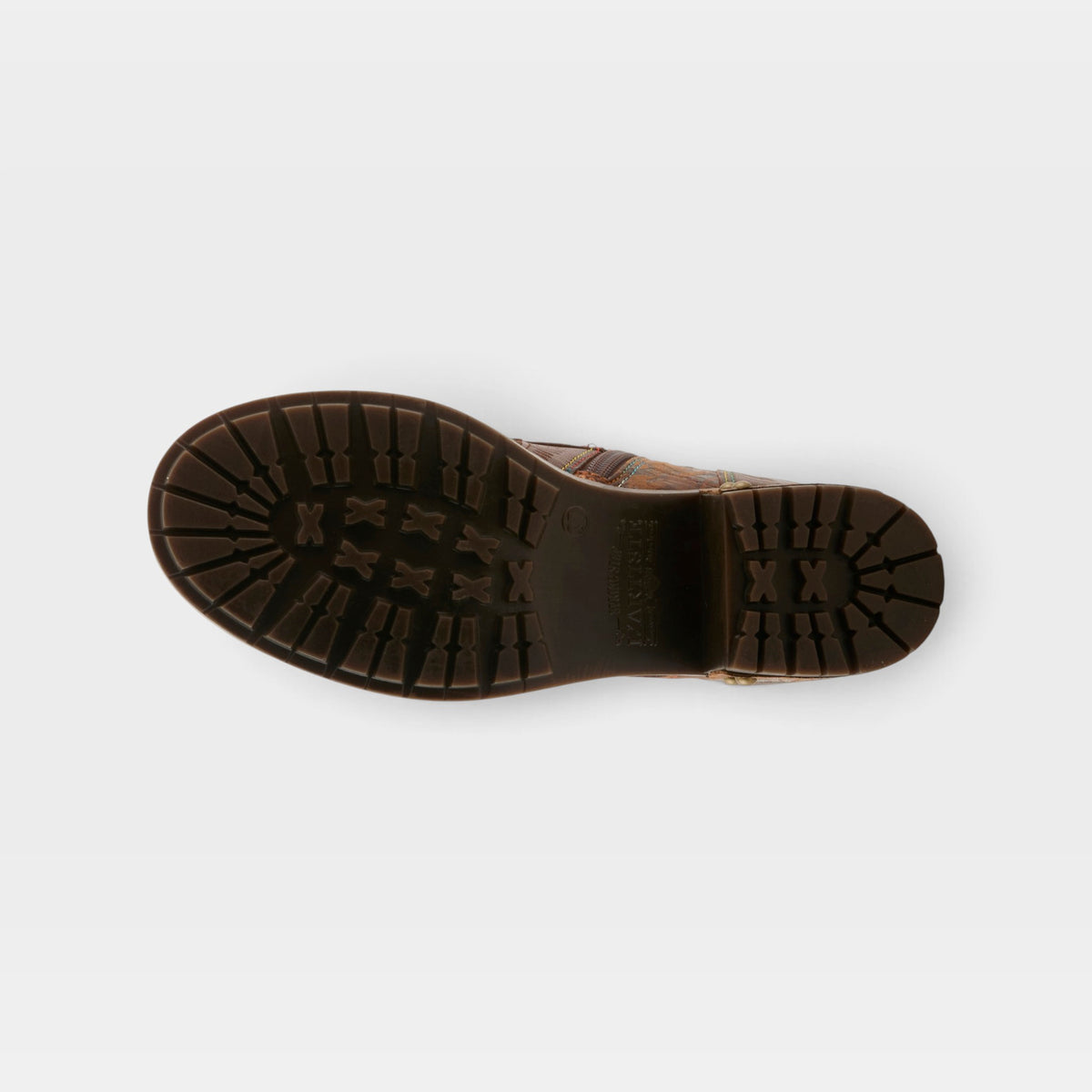 L'Artiste Whitefish boots in Brown Multi, outsole view
