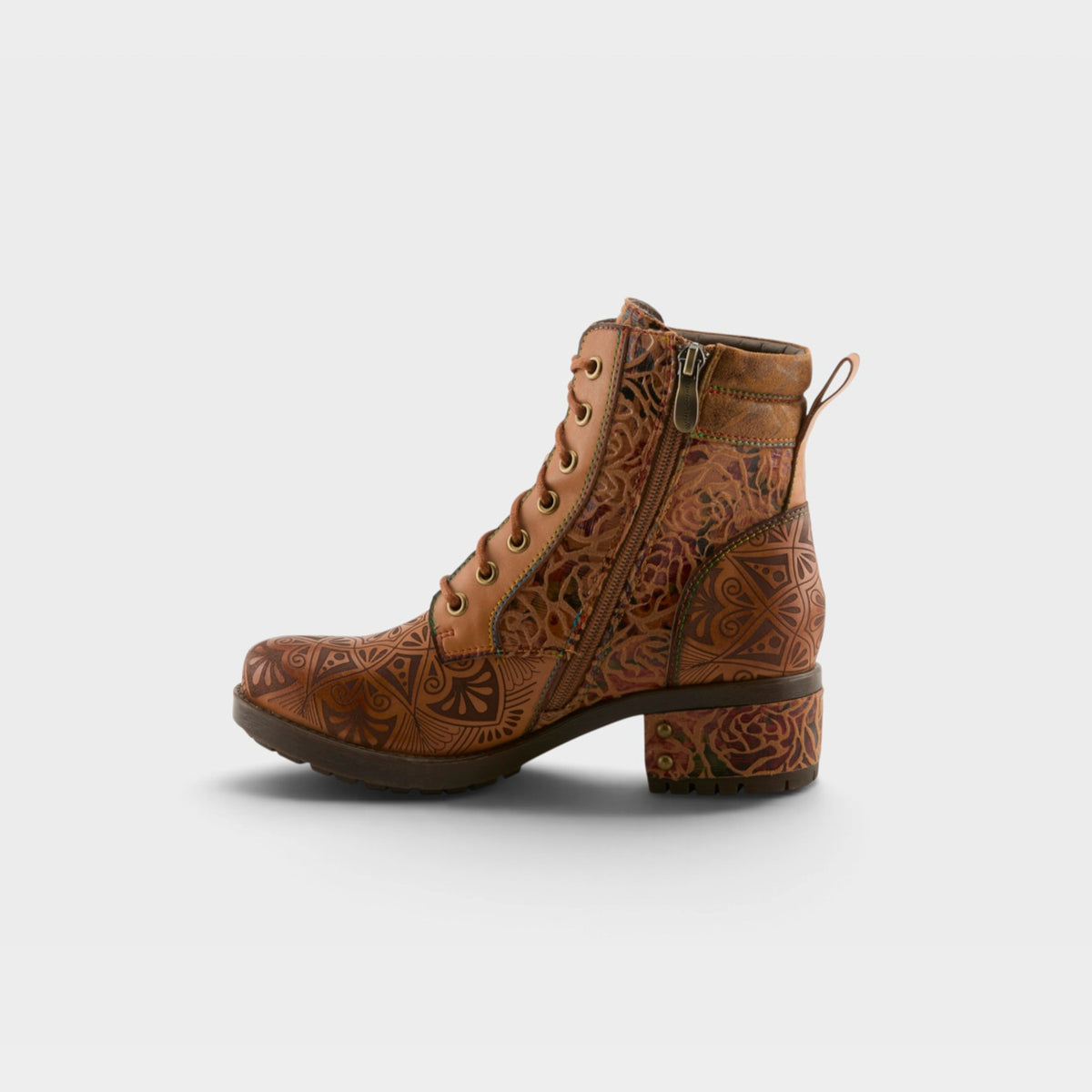 L'Artiste Whitefish boots in Tan Multi, side view
