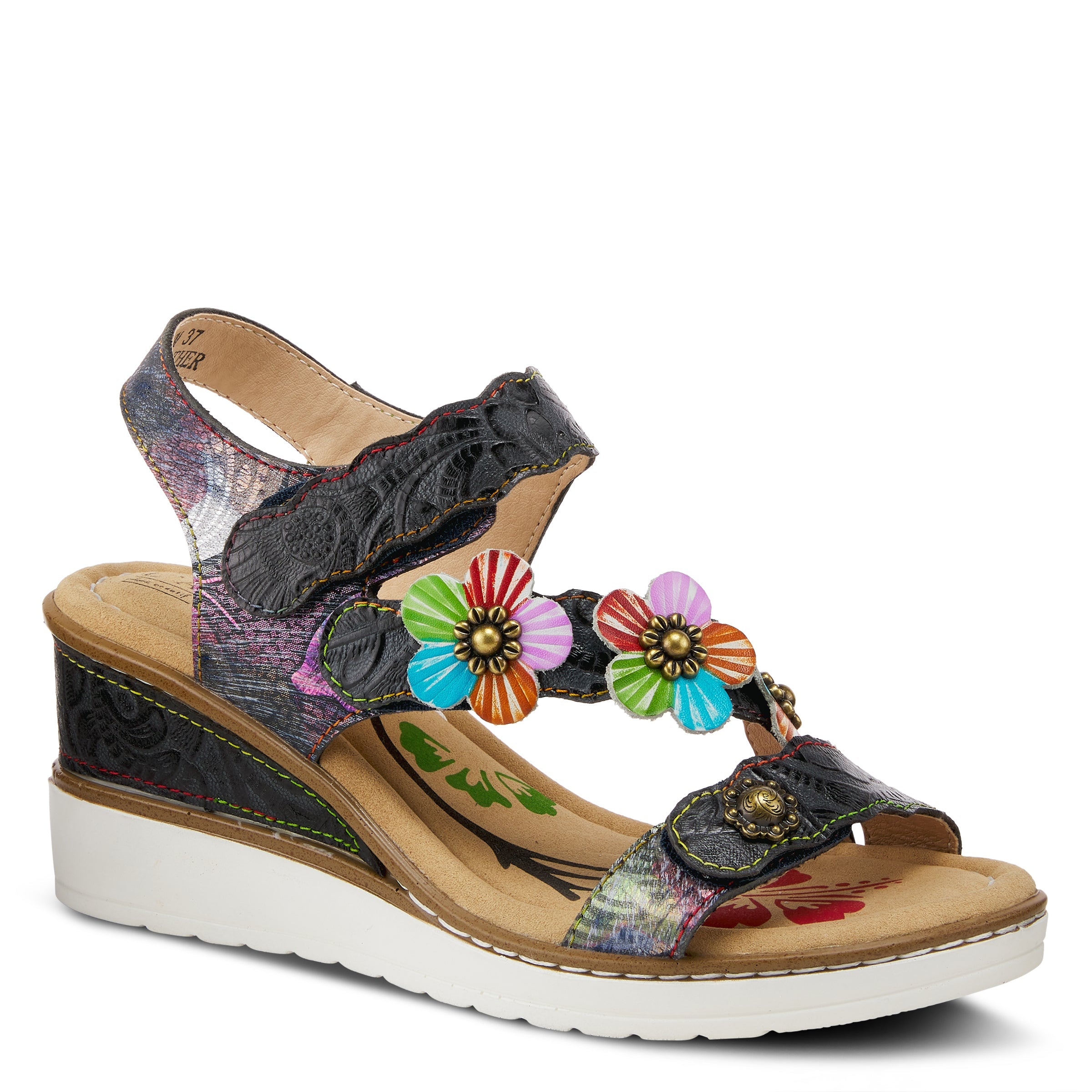 L'Artiste L'Artiste BERYL ANKLE STRAP SANDALS sandal in red multi with handcrafted leather design
