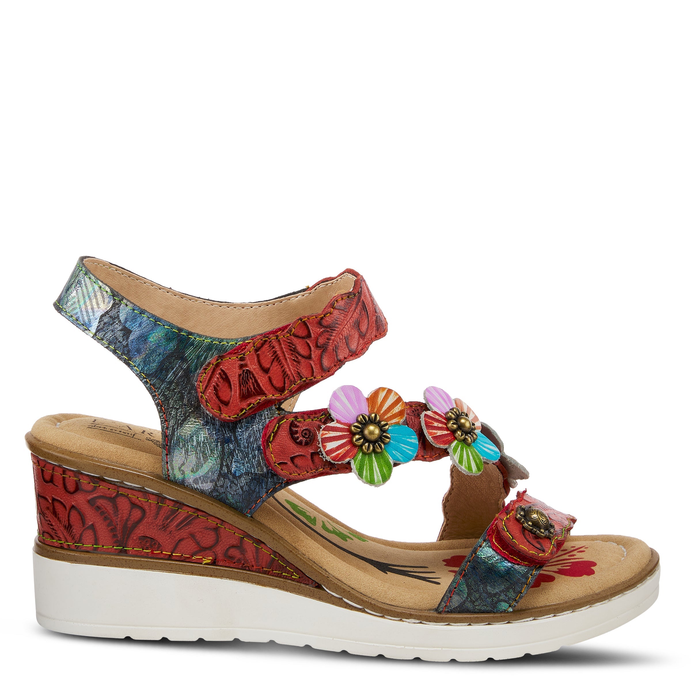 L'Artiste L'Artiste BERYL ANKLE STRAP SANDALS sandal in red multi with handcrafted leather design