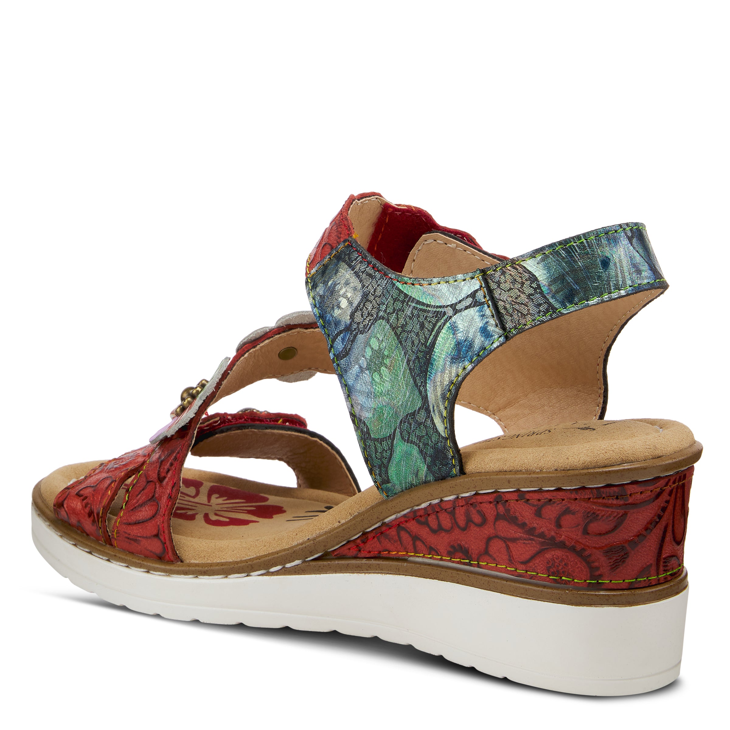 L'Artiste L'Artiste BERYL ANKLE STRAP SANDALS sandal in red multi with handcrafted leather design