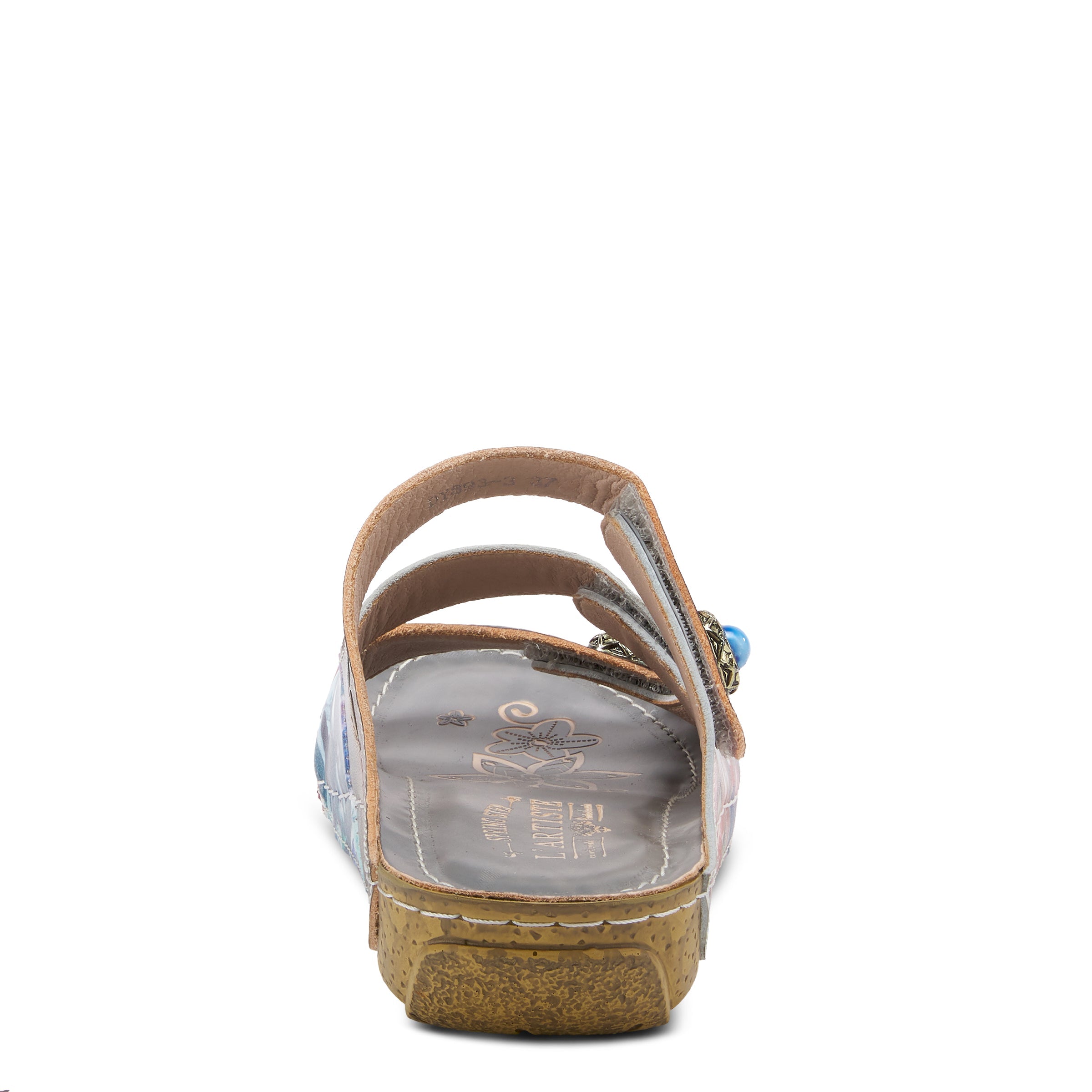L'Artiste L'ARTISTE CASTLEWALK SLIDE SANDALS sandal in grey multi with handcrafted leather design