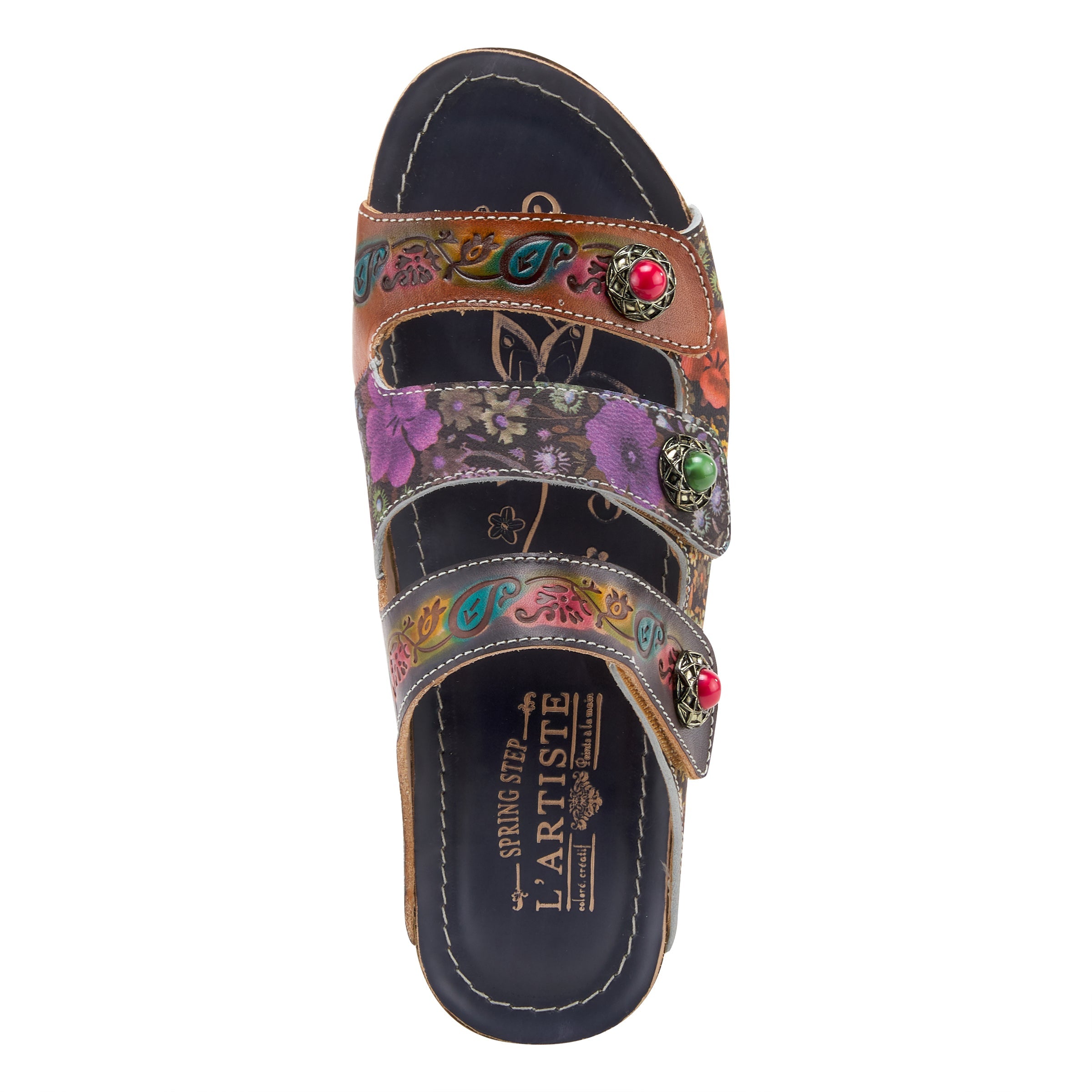 L'Artiste L'ARTISTE CASTLEWALK SLIDE SANDALS sandal in navy multi with handcrafted leather design