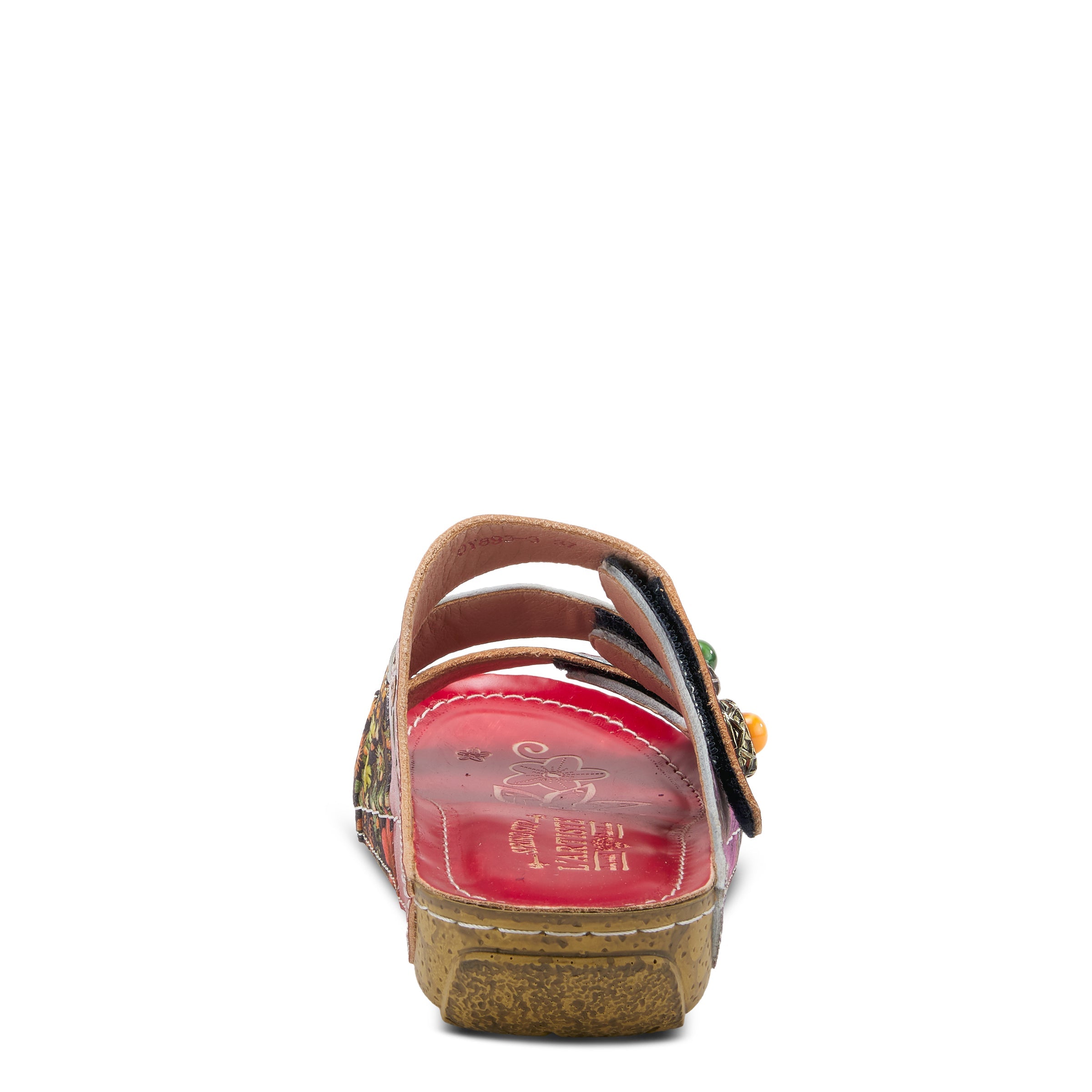 L'Artiste L'ARTISTE CASTLEWALK SLIDE SANDALS sandal in red multi with handcrafted leather design