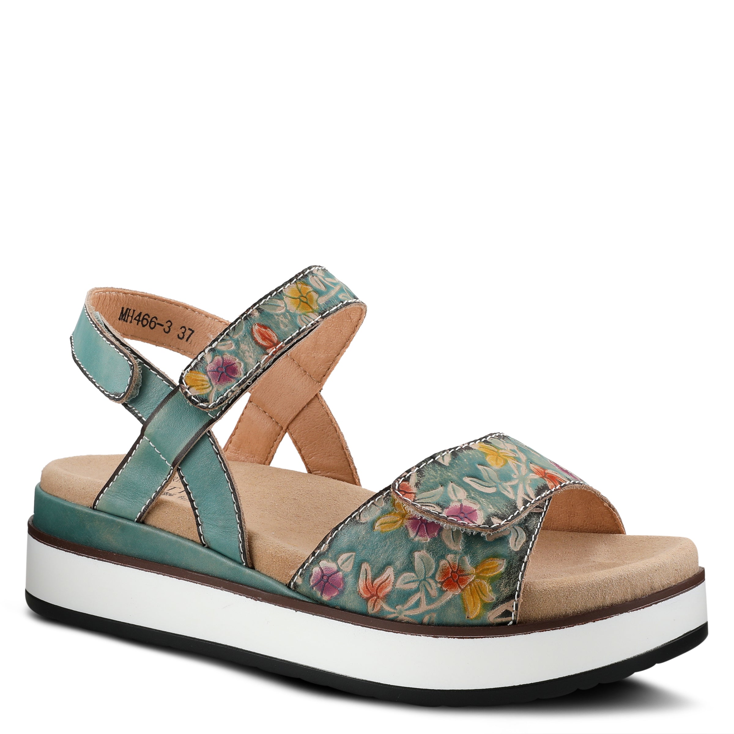 L'Artiste L'ARTISTE CLARA PLATFORM SANDALS sandal in light turquoise with handcrafted leather design