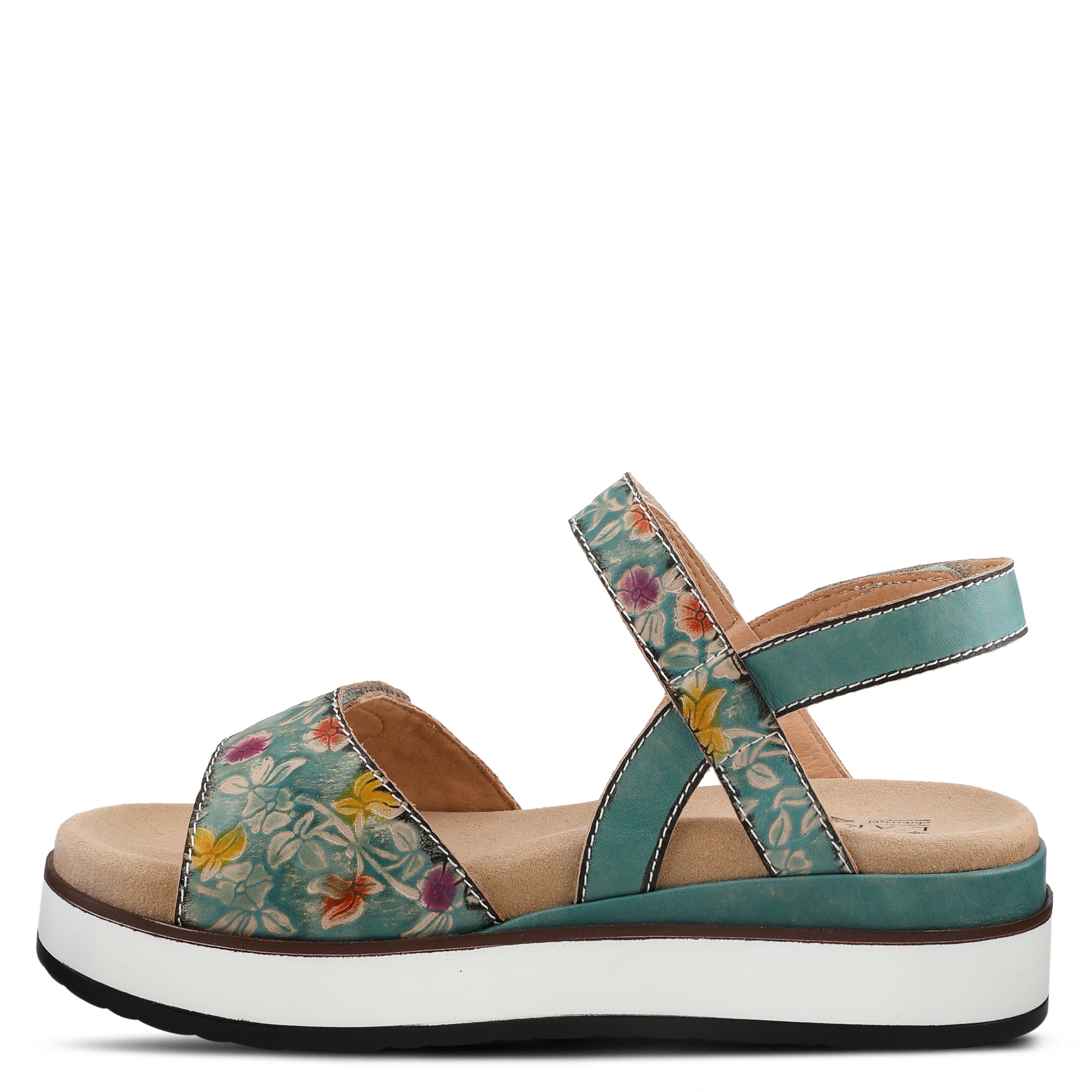 L'Artiste L'ARTISTE CLARA PLATFORM SANDALS sandal in light turquoise with handcrafted leather design