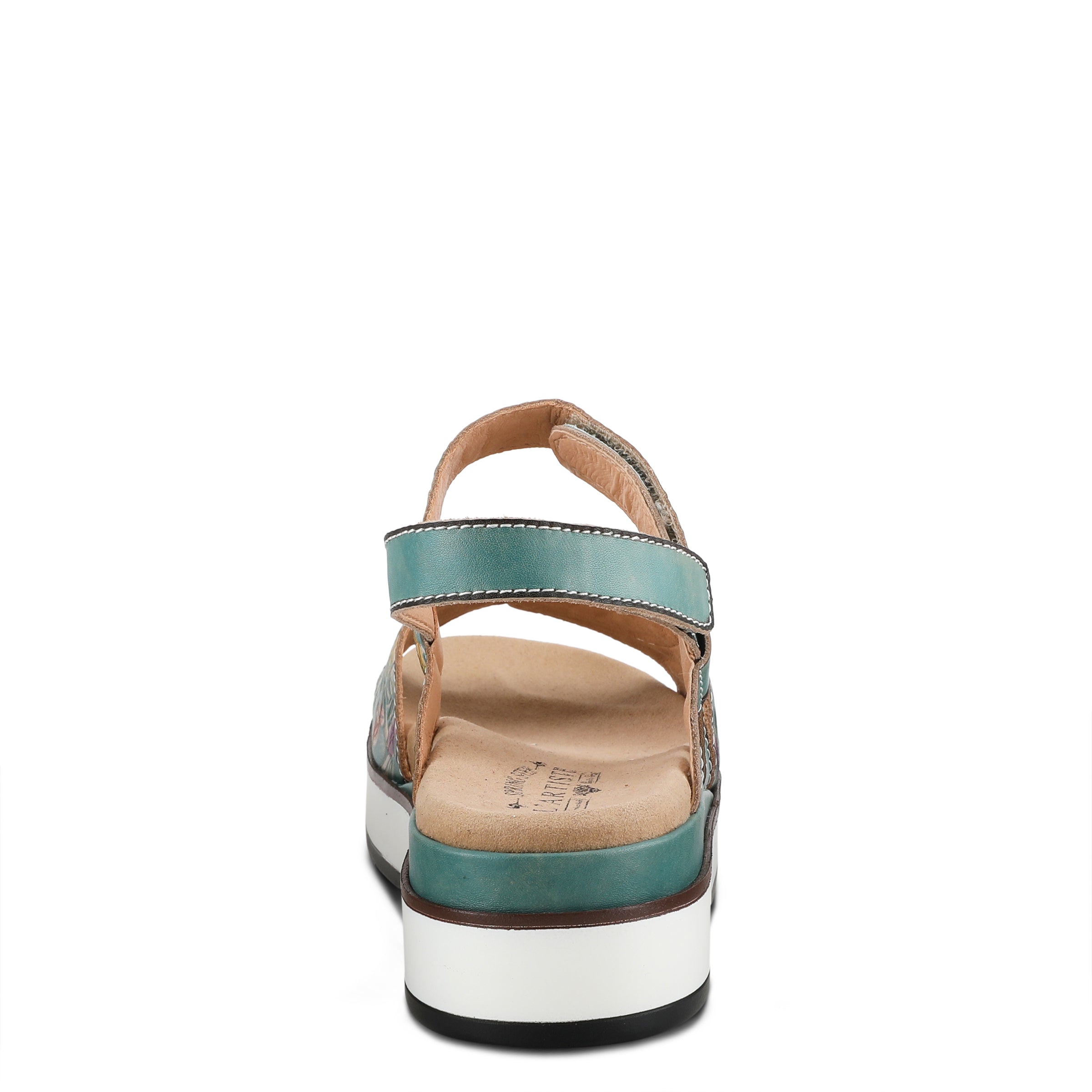 L'Artiste L'ARTISTE CLARA PLATFORM SANDALS sandal in light turquoise with handcrafted leather design
