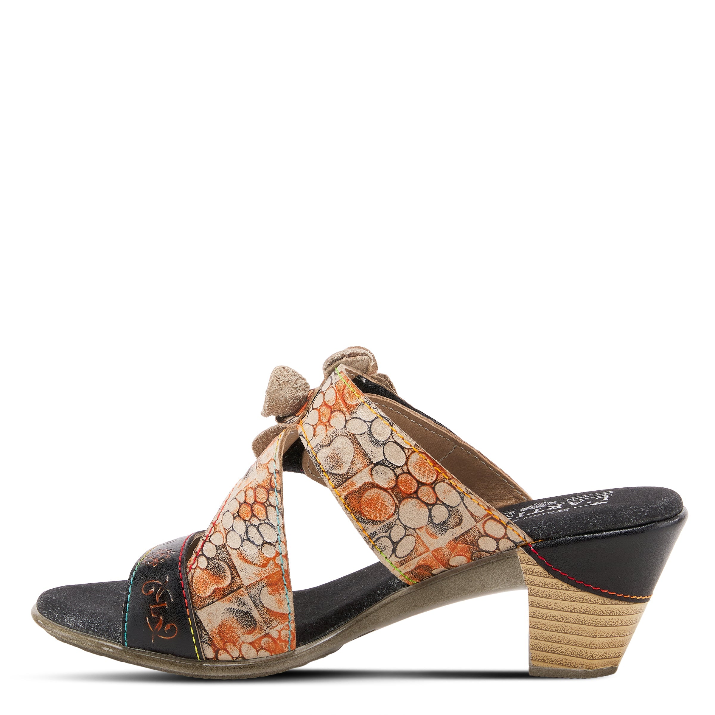 L'Artiste L'ARTISTE CLASSICAL SLIDE SANDALS sandal in red multi with handcrafted leather design