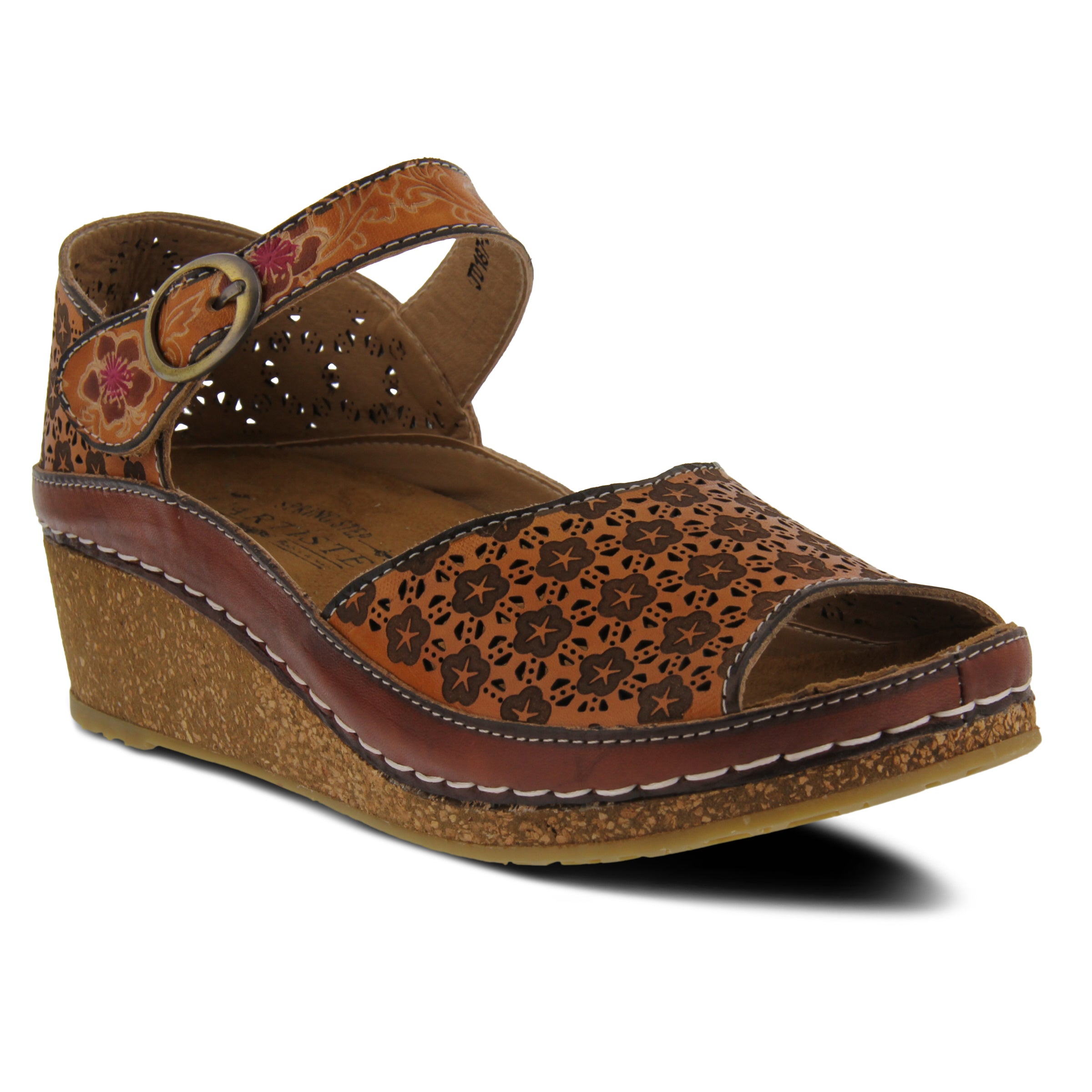 L'Artiste L'ARTISTE DELPHIA ANKLE STRAP SANDAL sandal in camel with handcrafted leather design