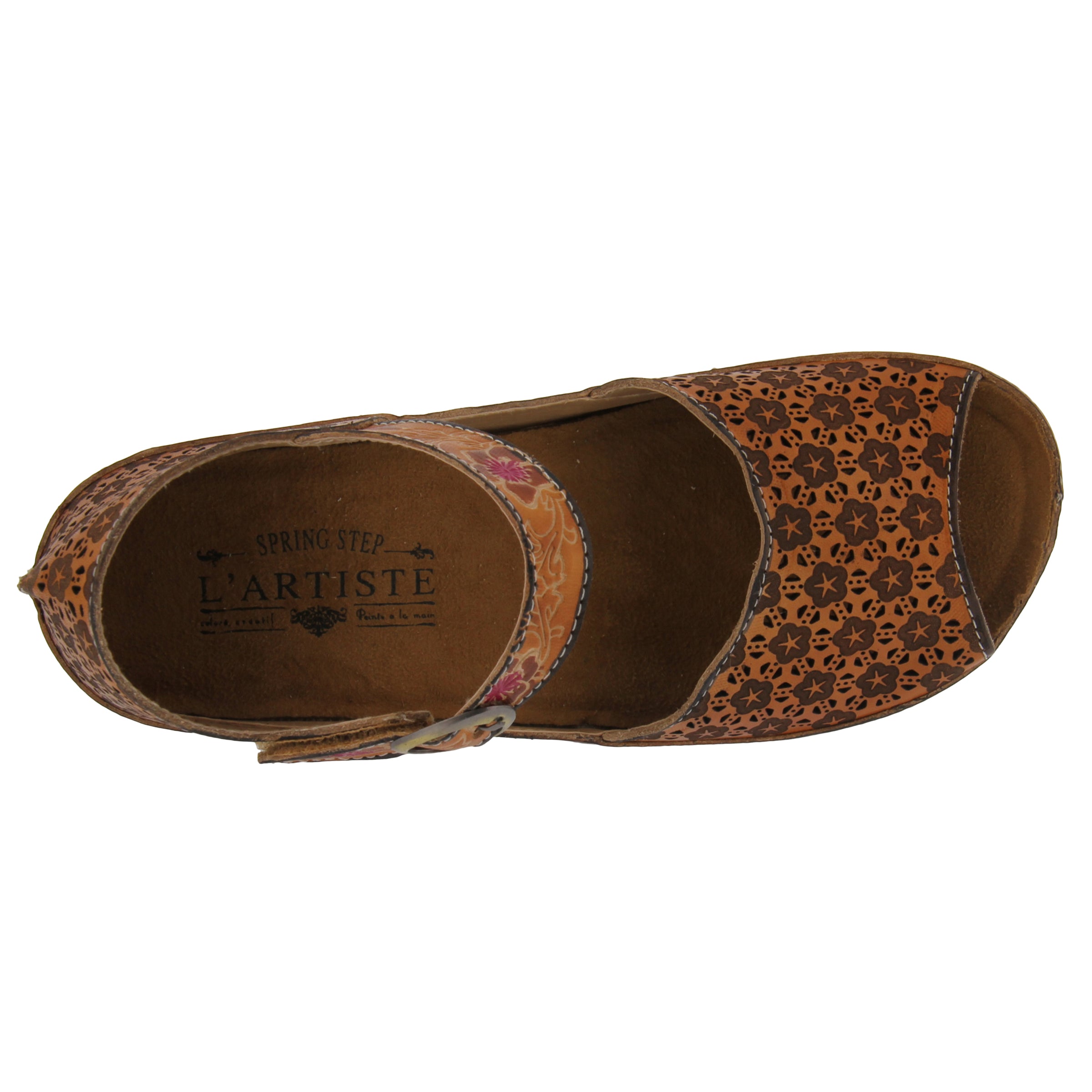 L'Artiste L'ARTISTE DELPHIA ANKLE STRAP SANDAL sandal in camel with handcrafted leather design