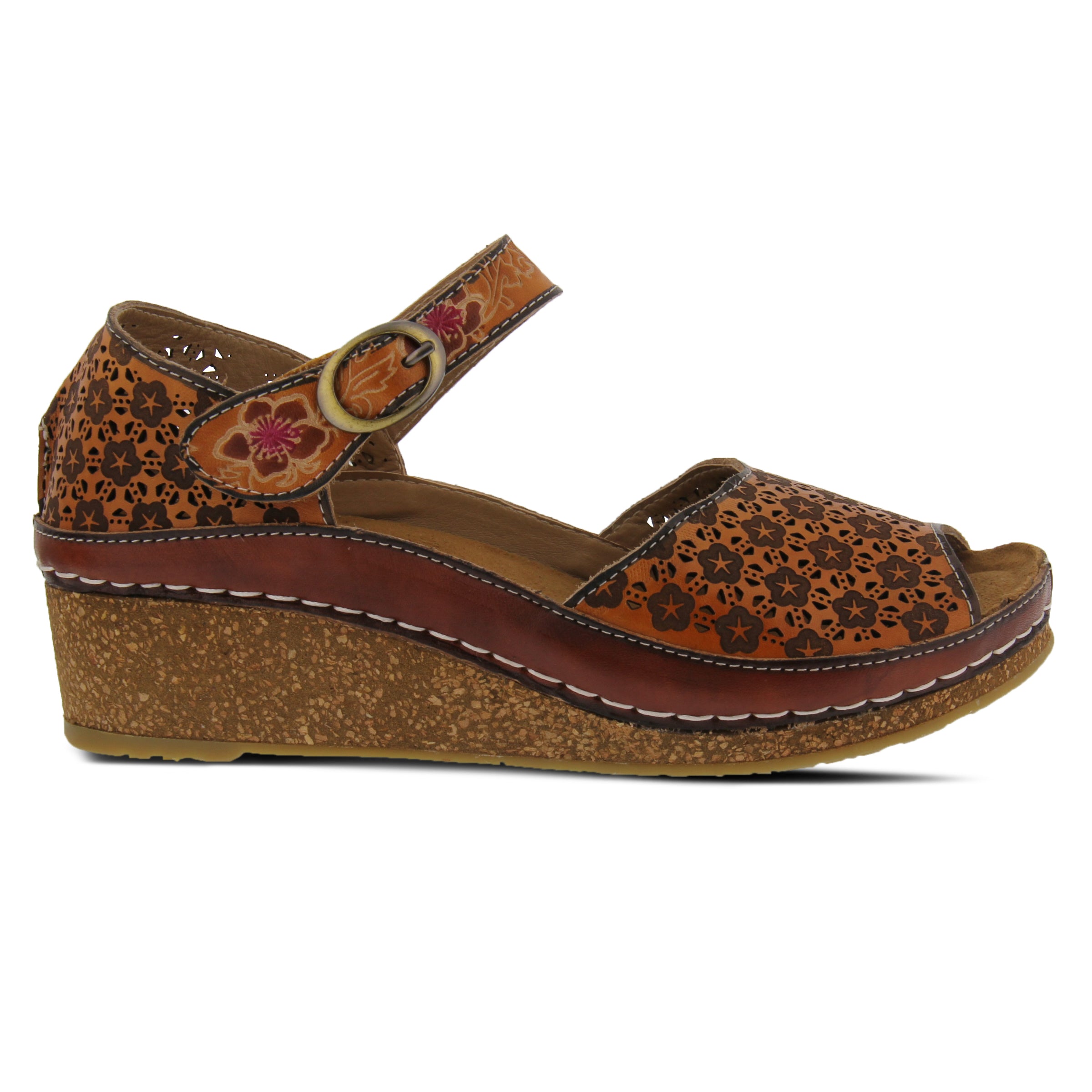 L'Artiste L'ARTISTE DELPHIA ANKLE STRAP SANDAL sandal in camel with handcrafted leather design