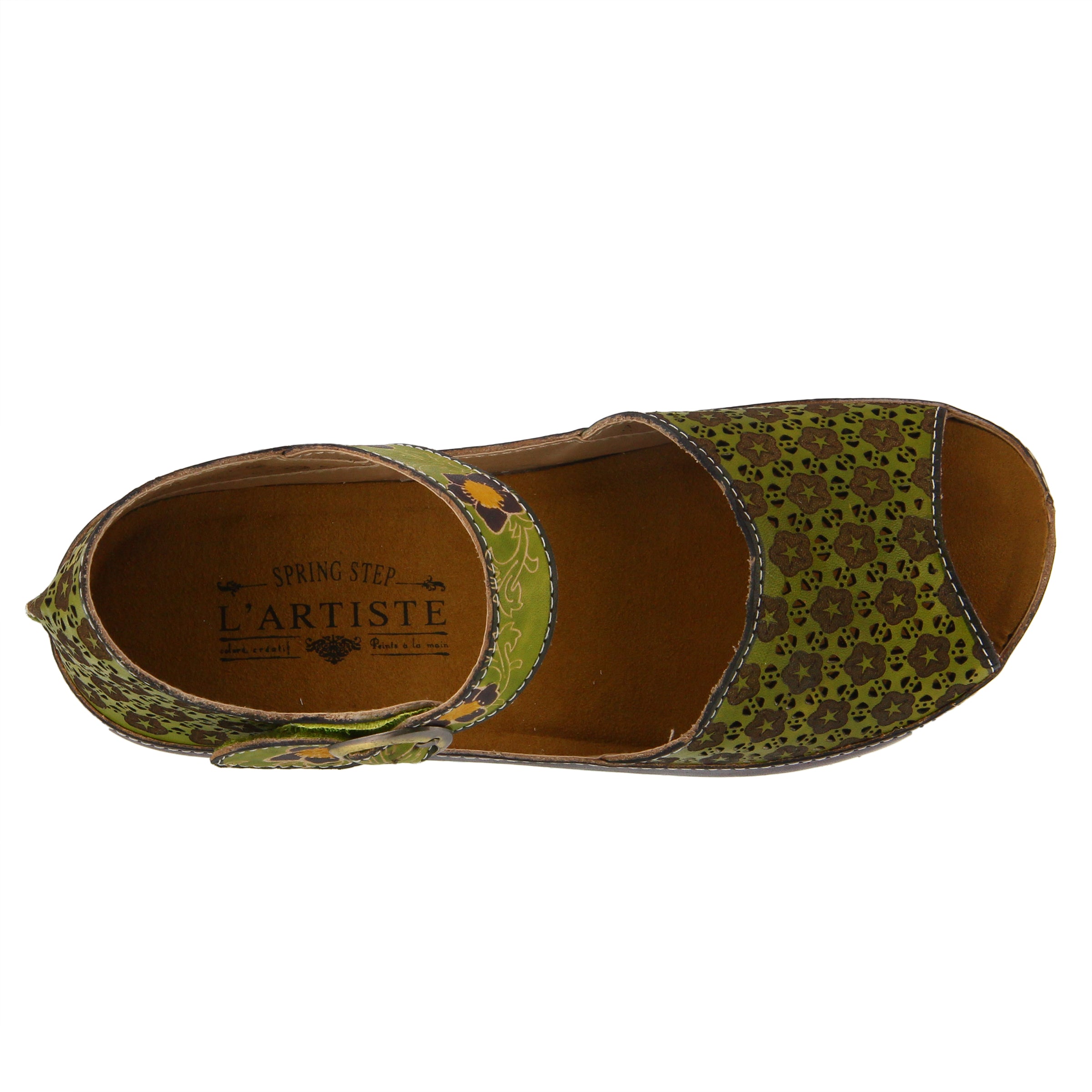 L'Artiste L'ARTISTE DELPHIA ANKLE STRAP SANDAL sandal in lime with handcrafted leather design