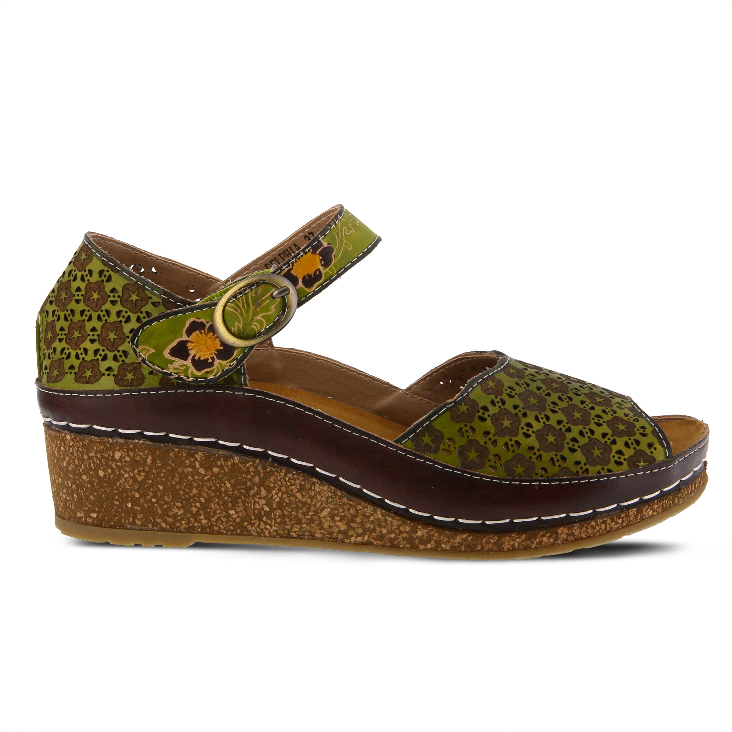 L'Artiste L'ARTISTE DELPHIA ANKLE STRAP SANDAL sandal in lime with handcrafted leather design