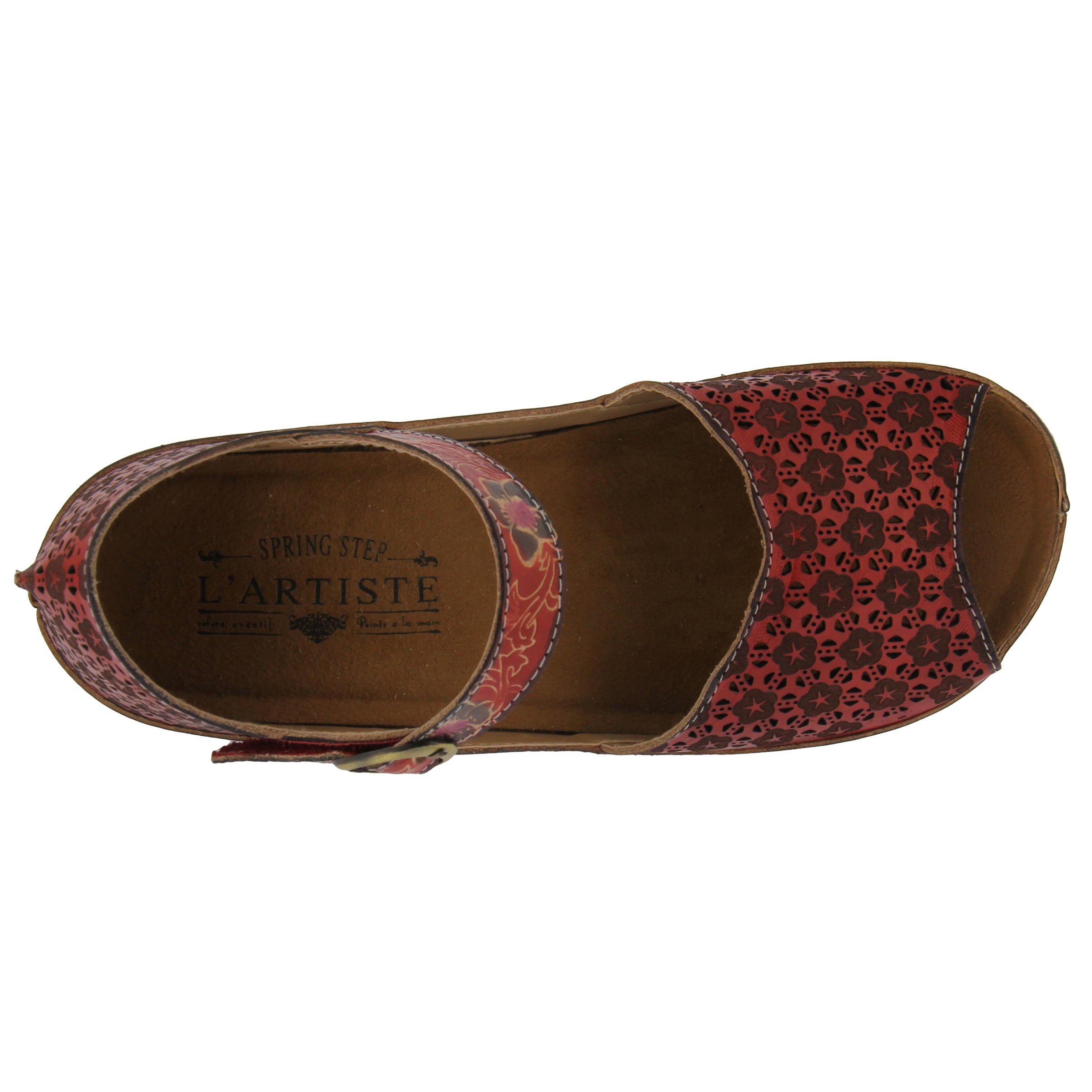 L'Artiste L'ARTISTE DELPHIA ANKLE STRAP SANDAL sandal in red with handcrafted leather design