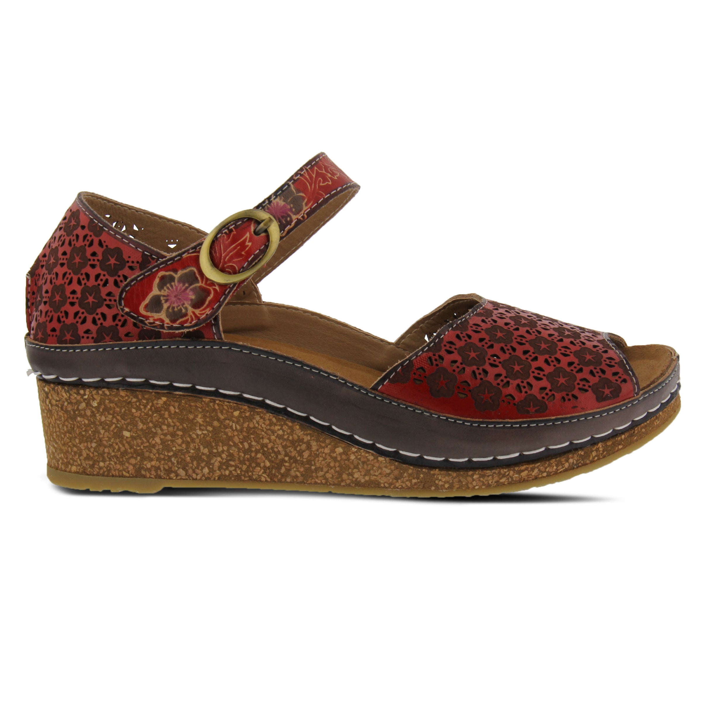 L'Artiste L'ARTISTE DELPHIA ANKLE STRAP SANDAL sandal in red with handcrafted leather design