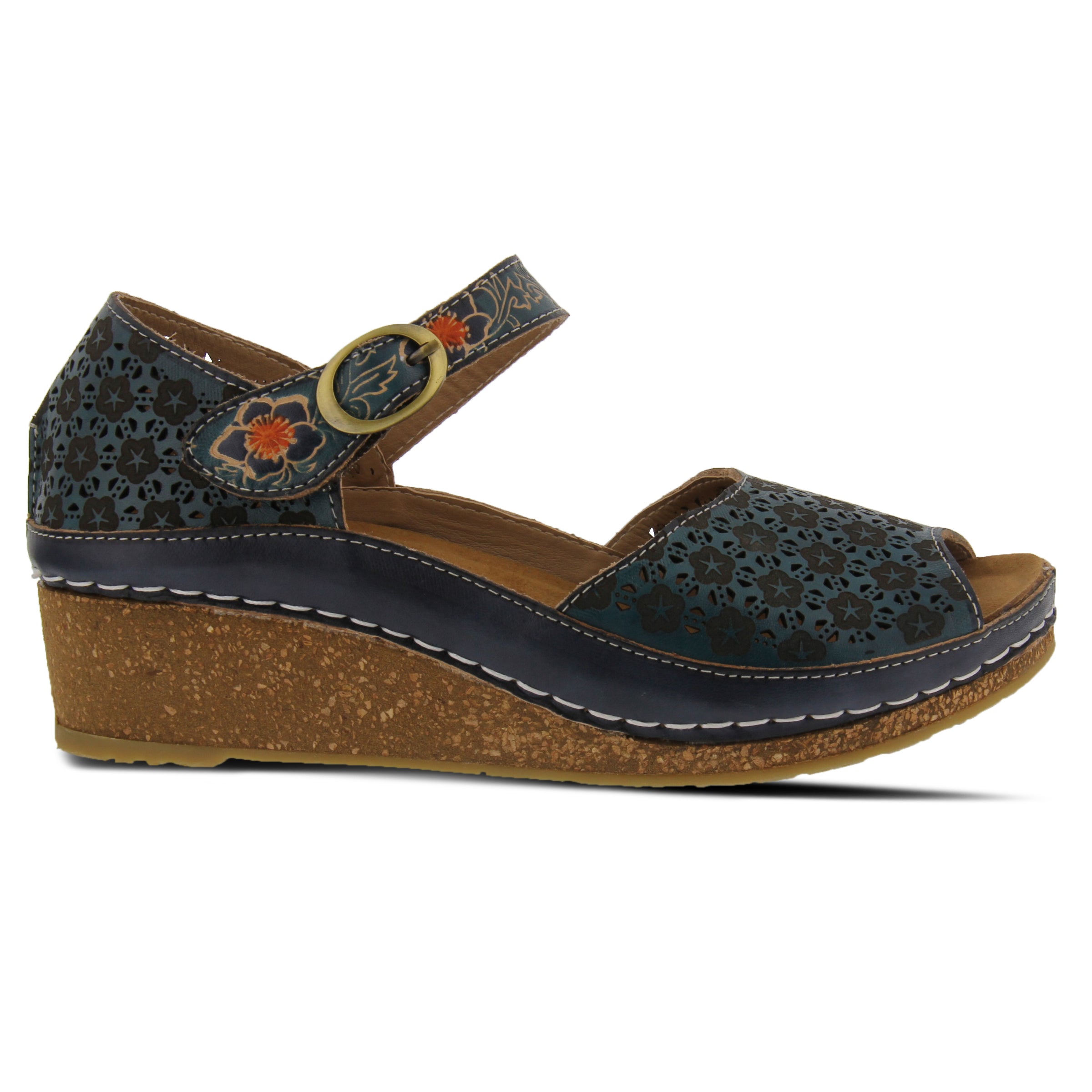 L'Artiste L'ARTISTE DELPHIA ANKLE STRAP SANDAL sandal in teal with handcrafted leather design