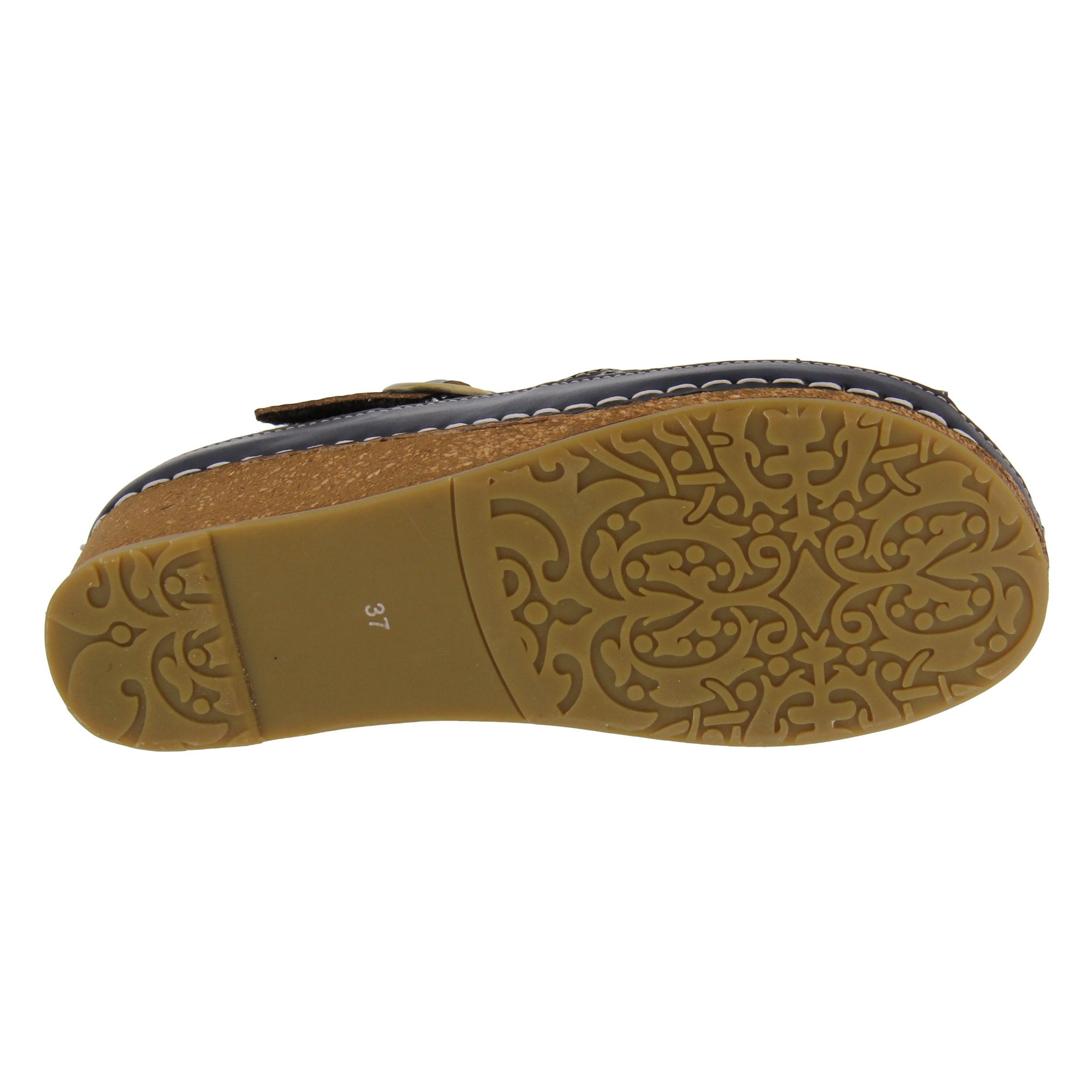 L'Artiste L'ARTISTE DELPHIA ANKLE STRAP SANDAL sandal in teal with handcrafted leather design