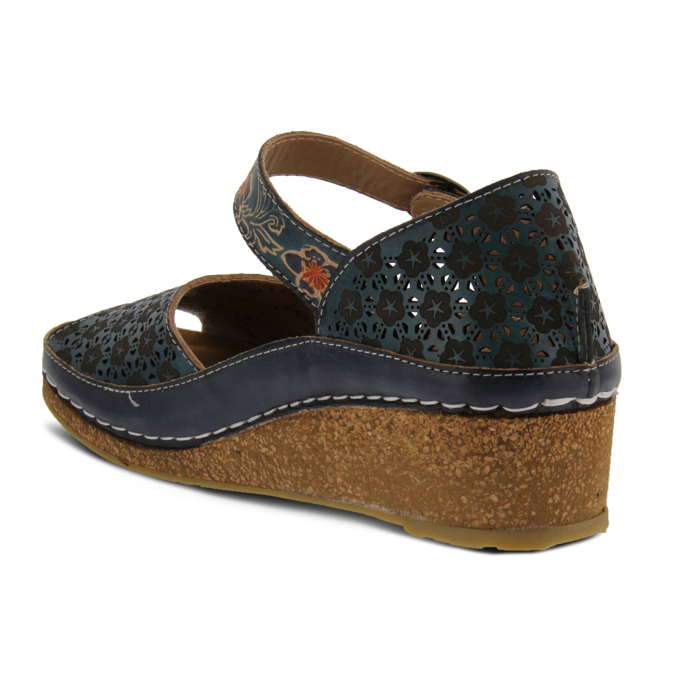 L'Artiste L'ARTISTE DELPHIA ANKLE STRAP SANDAL sandal in teal with handcrafted leather design