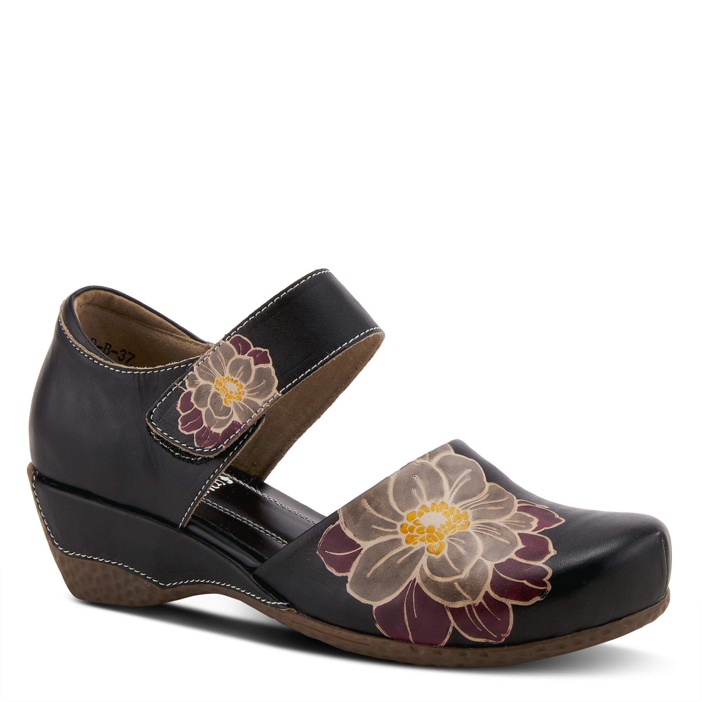 L'Artiste L'ARTISTE GLOSS-LILIPAD MARY JANE SHOES shoe in dark tan with handcrafted leather design