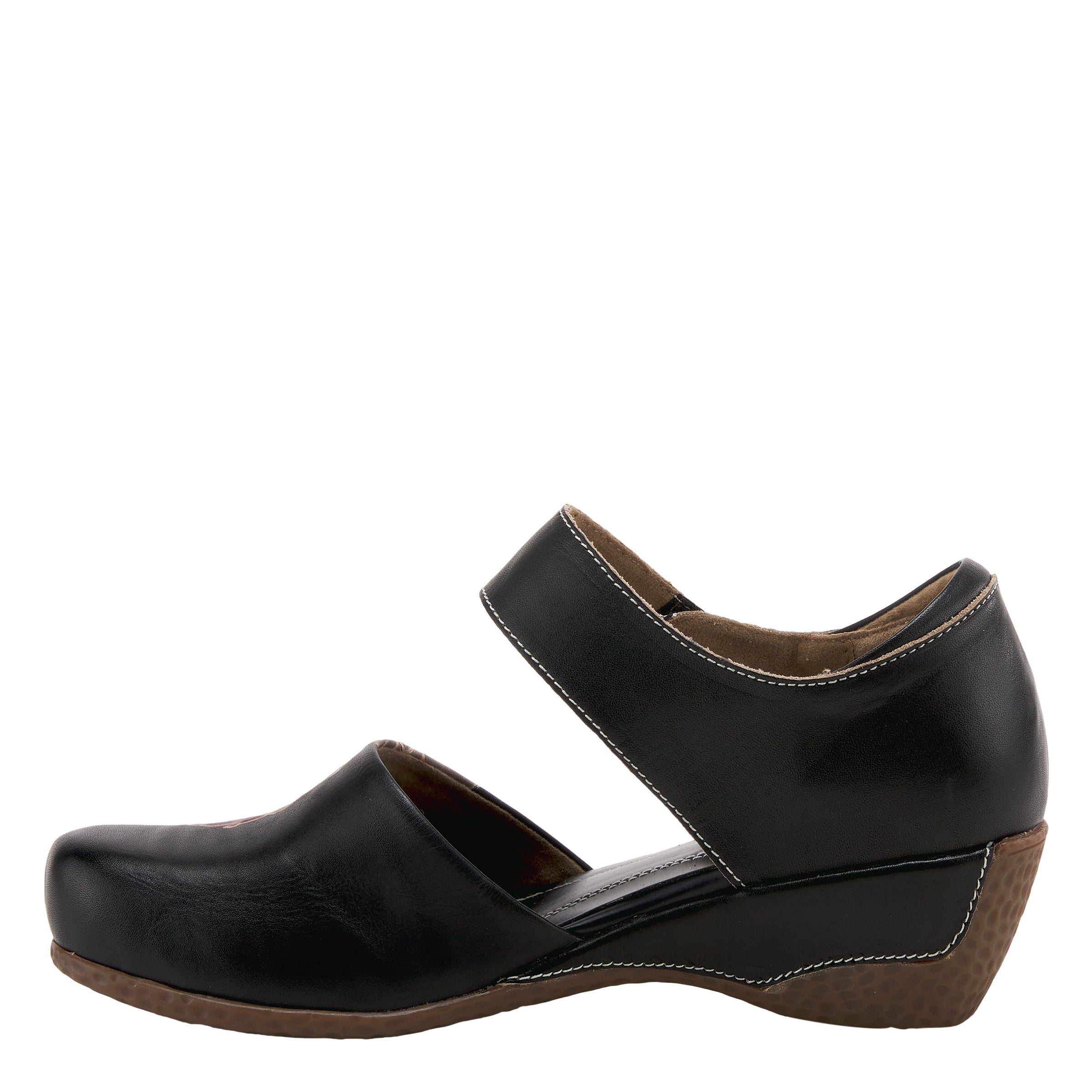 L'Artiste L'ARTISTE GLOSS-LILIPAD MARY JANE SHOES shoe in dark tan with handcrafted leather design
