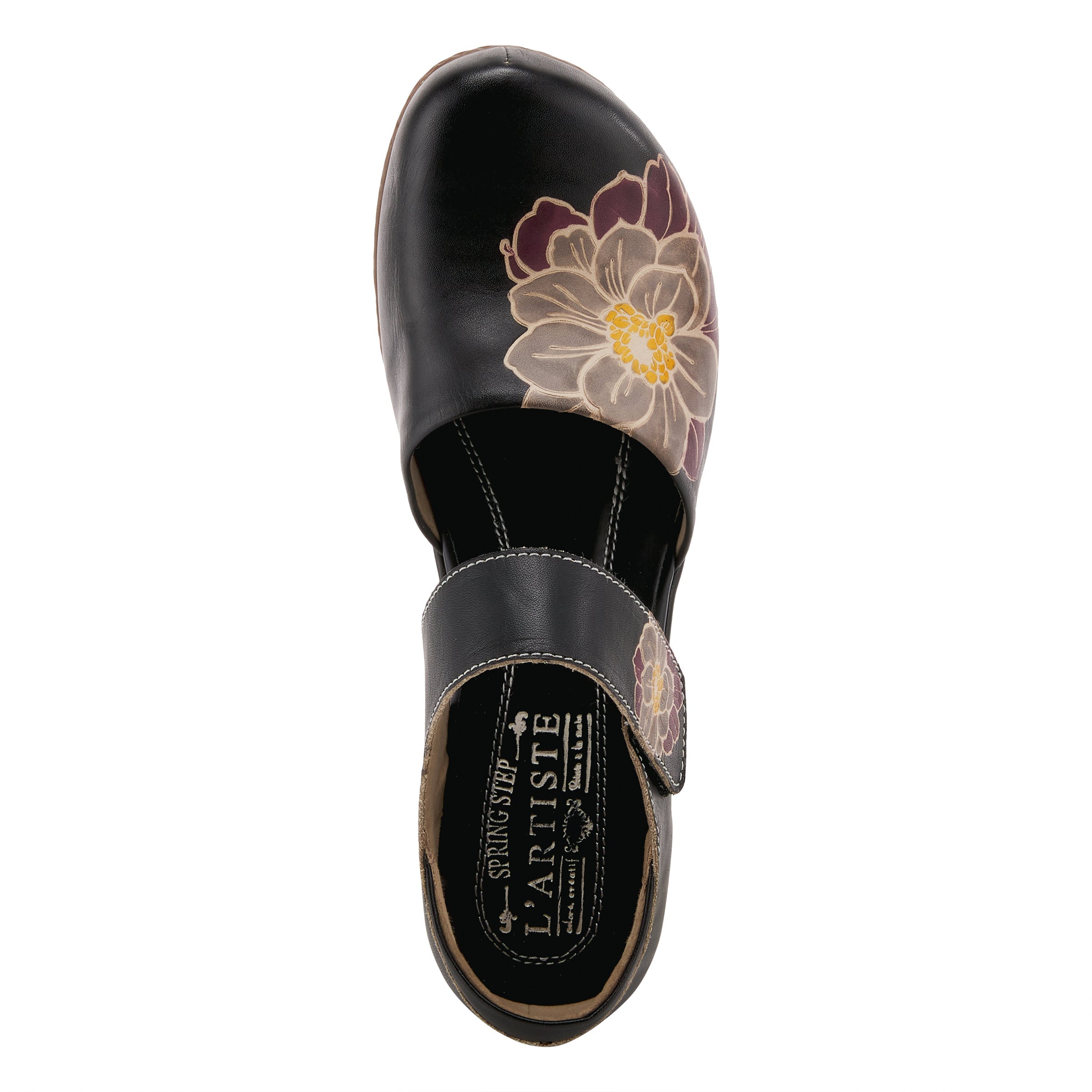 L'Artiste L'ARTISTE GLOSS-LILIPAD MARY JANE SHOES shoe in black with handcrafted leather design