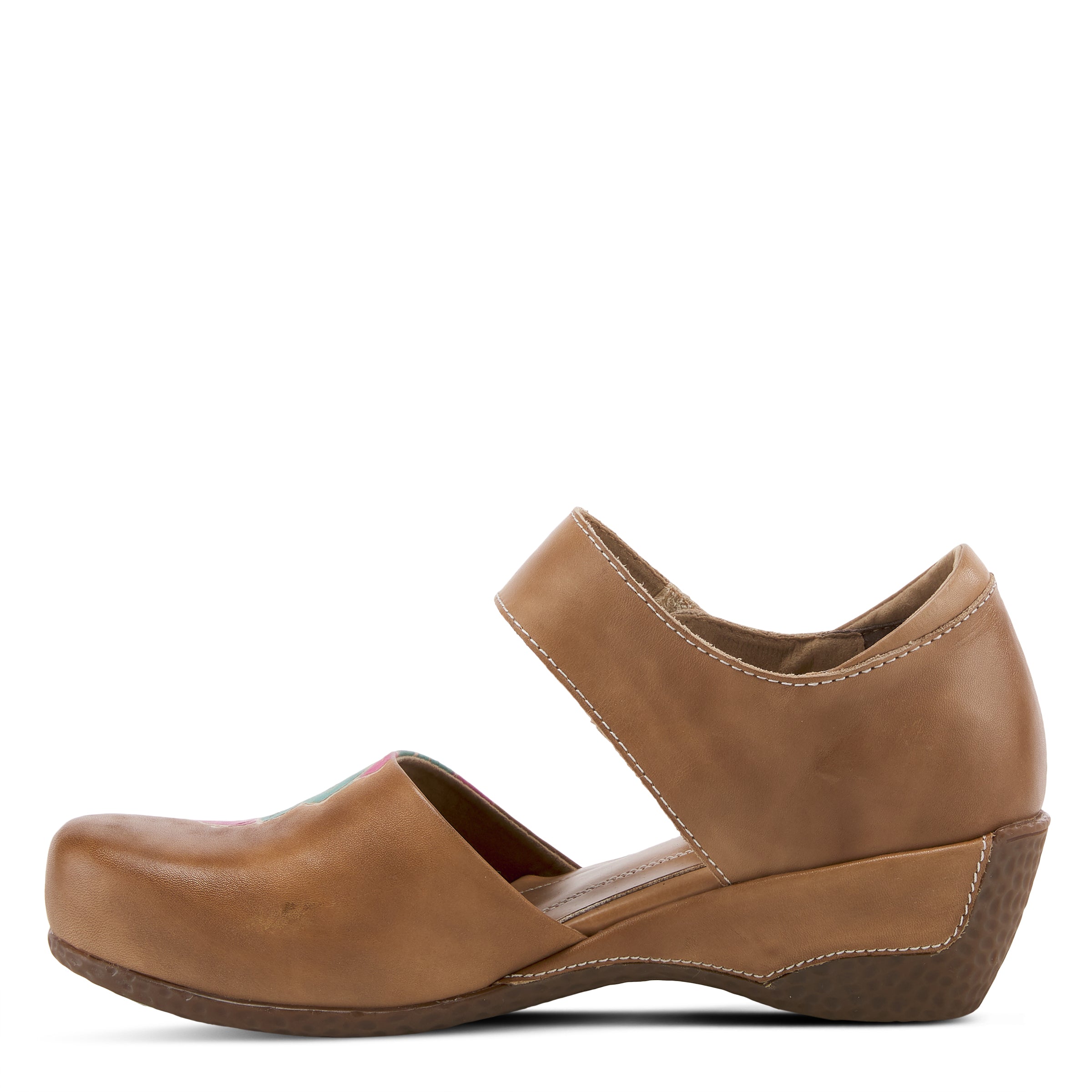 L'Artiste L'ARTISTE GLOSS-LILIPAD MARY JANE SHOES shoe in dark tan with handcrafted leather design