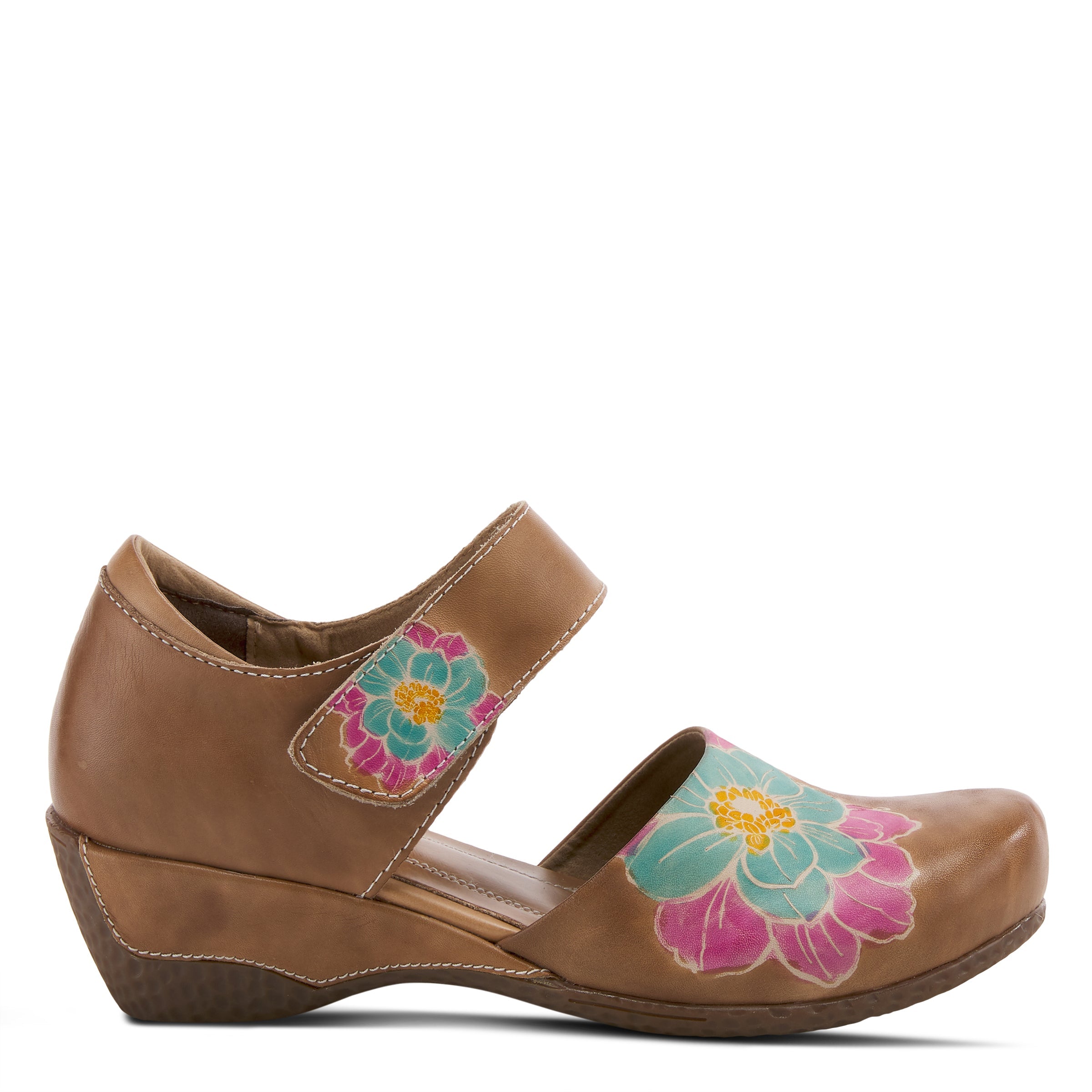 L'Artiste L'ARTISTE GLOSS-LILIPAD MARY JANE SHOES shoe in dark tan with handcrafted leather design