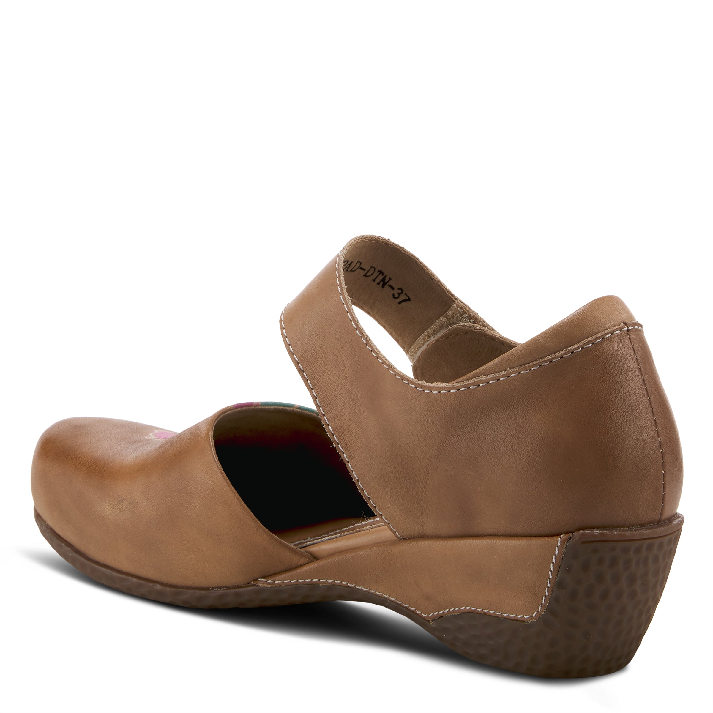 L'Artiste L'ARTISTE GLOSS-LILIPAD MARY JANE SHOES shoe in dark tan with handcrafted leather design