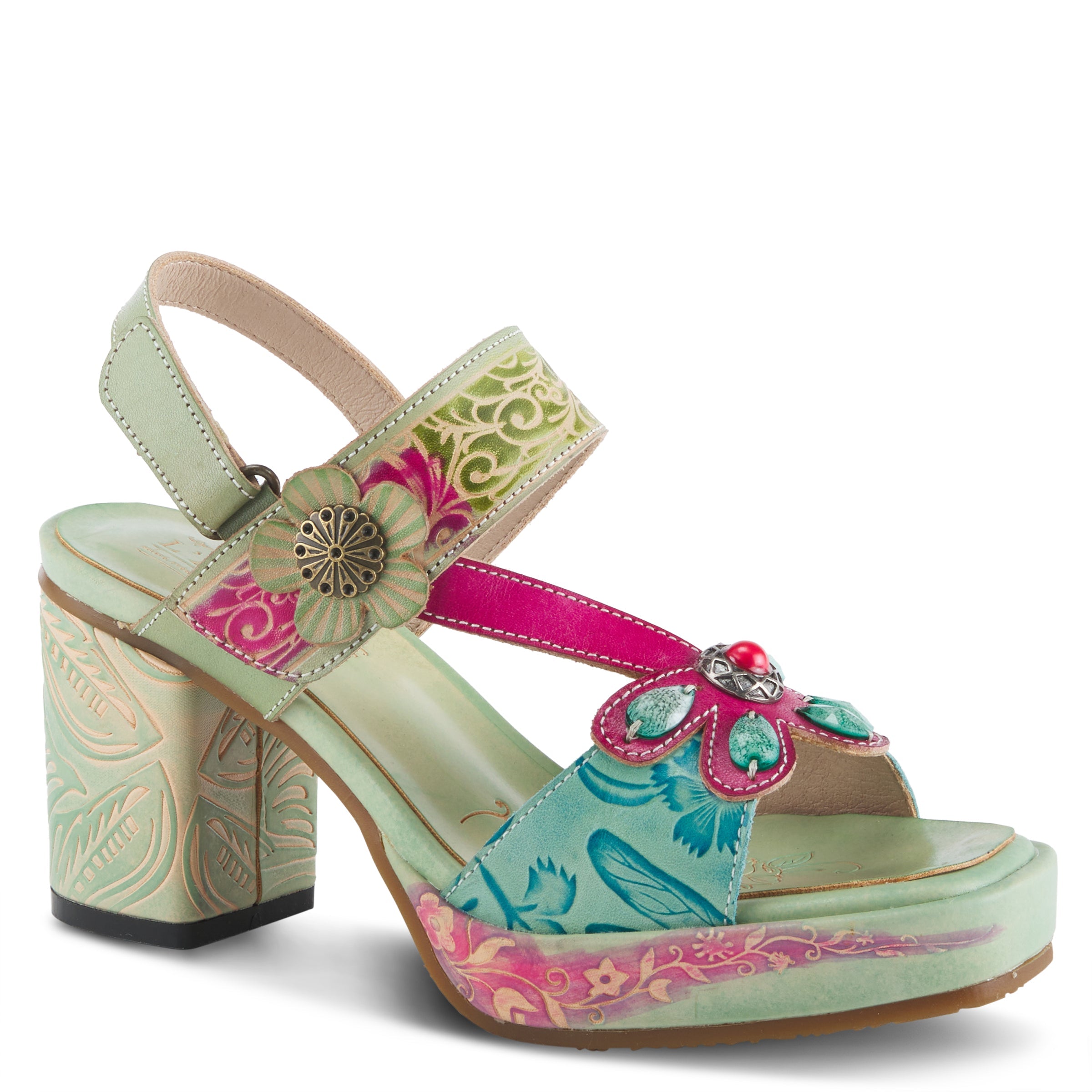 L'Artiste L'ARTISTE GOMMA SANDALS sandal in mint green multi with handcrafted leather design