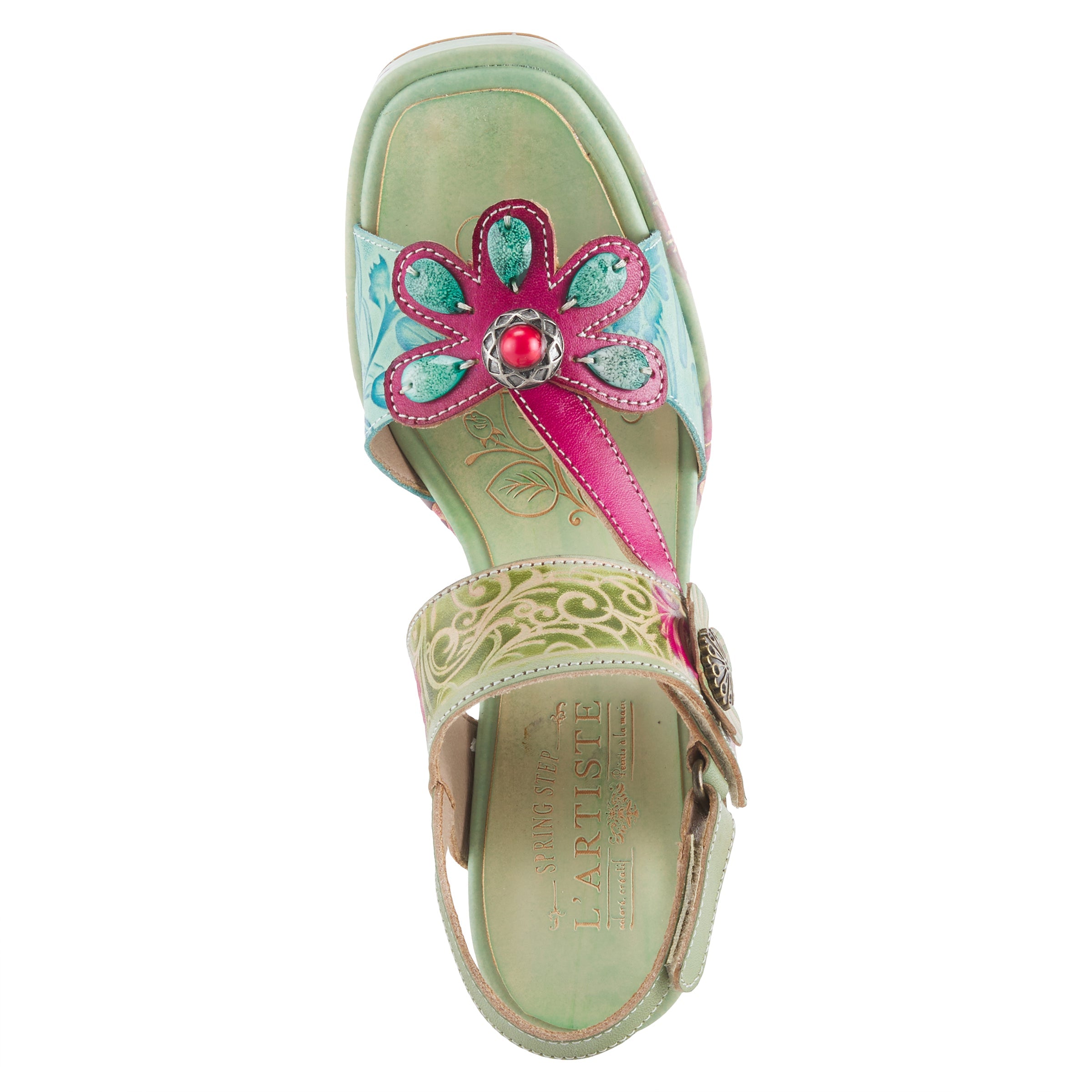 L'Artiste L'ARTISTE GOMMA SANDALS sandal in mint green multi with handcrafted leather design