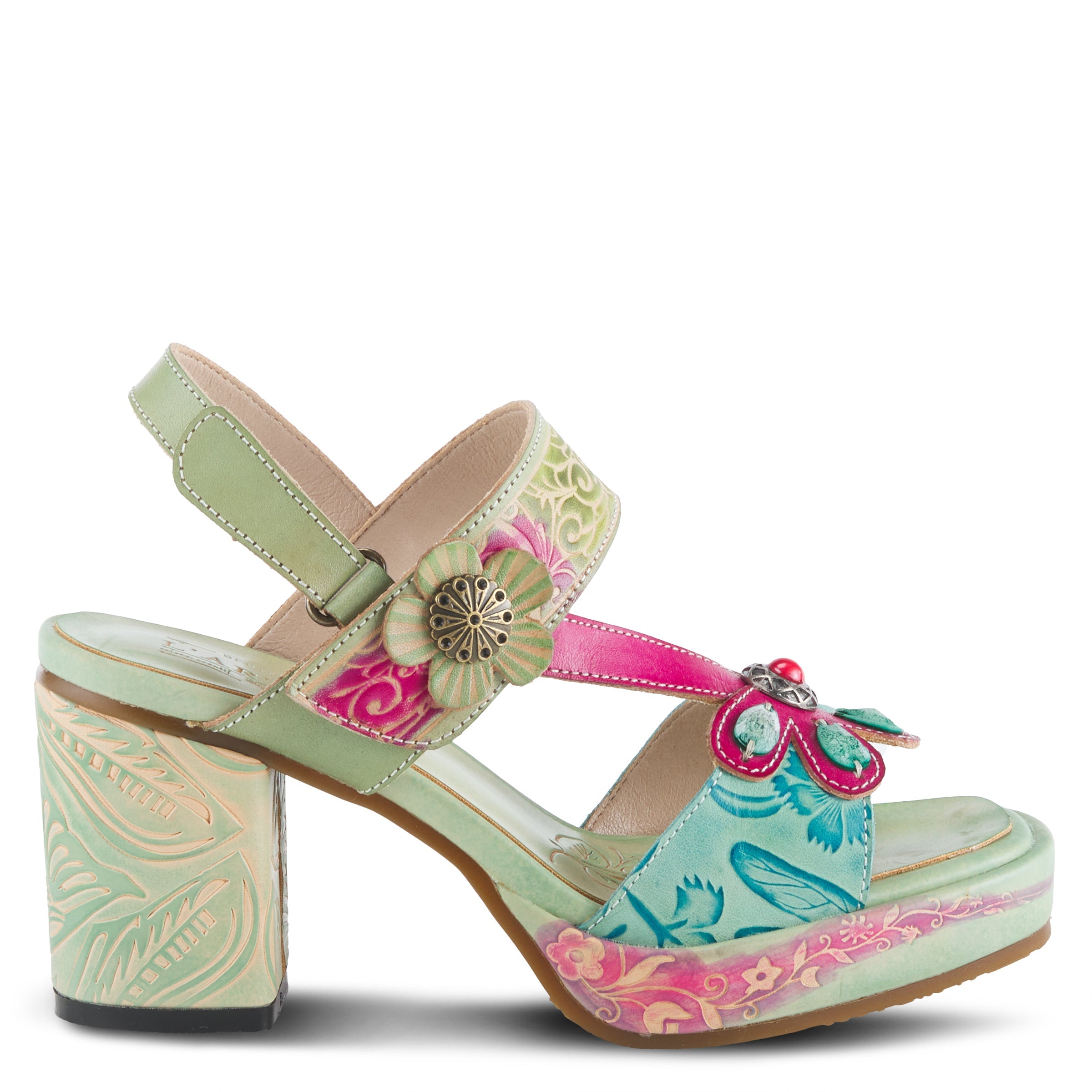 L'Artiste L'ARTISTE GOMMA SANDALS sandal in mint green multi with handcrafted leather design