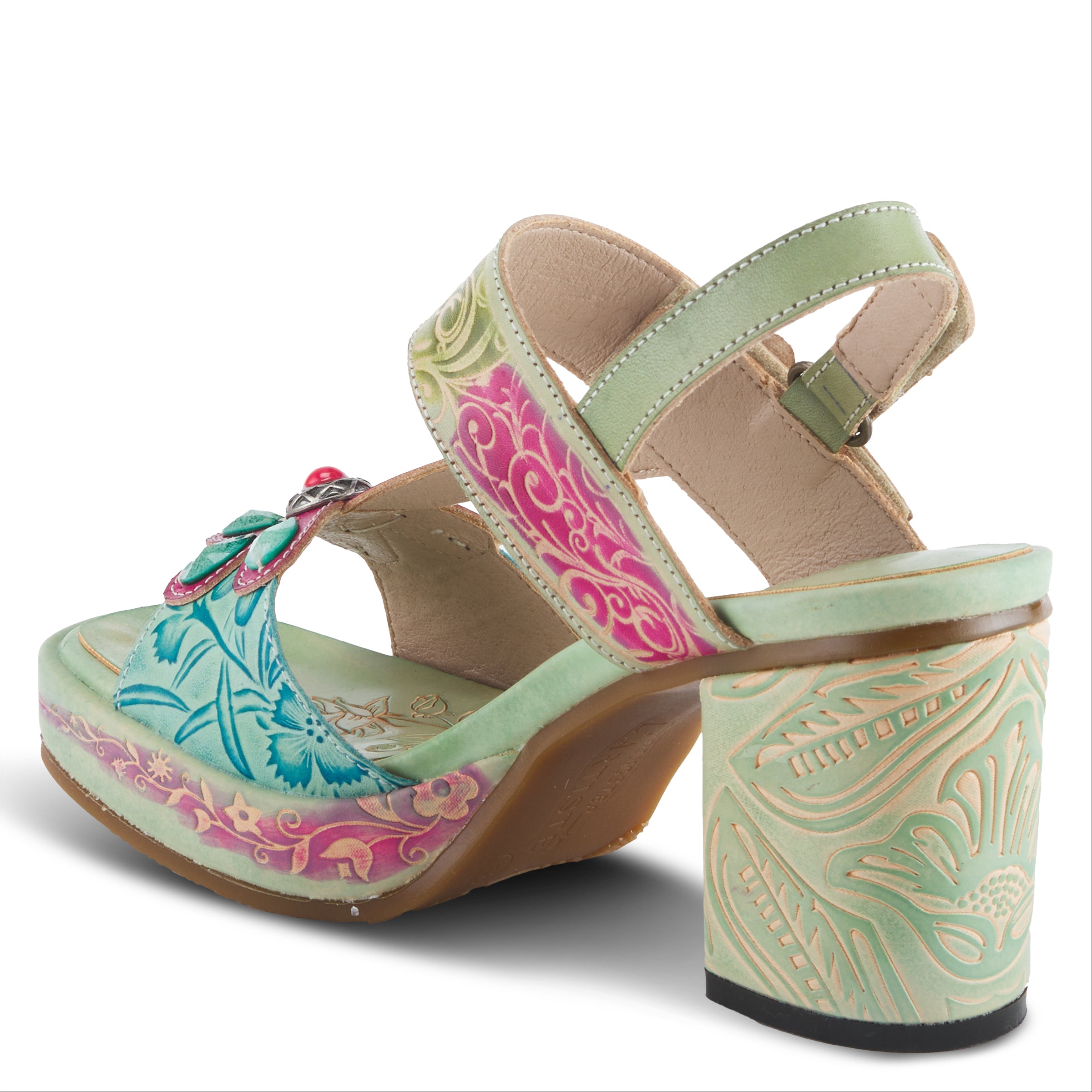L'Artiste L'ARTISTE GOMMA SANDALS sandal in mint green multi with handcrafted leather design