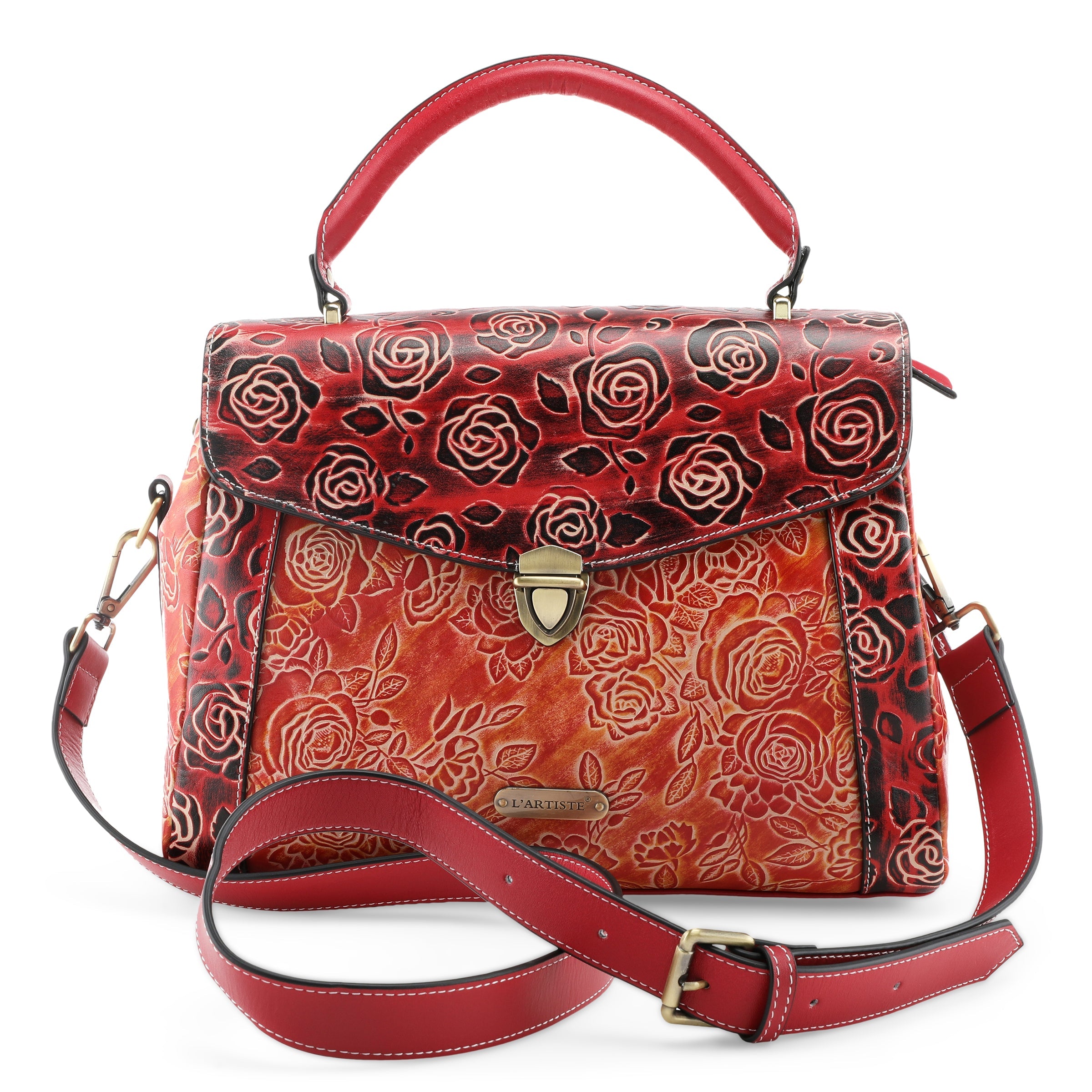 L'Artiste L`ARTISTE HB-FLAME-ROSE HANDBAG shoe in red multi with handcrafted leather design