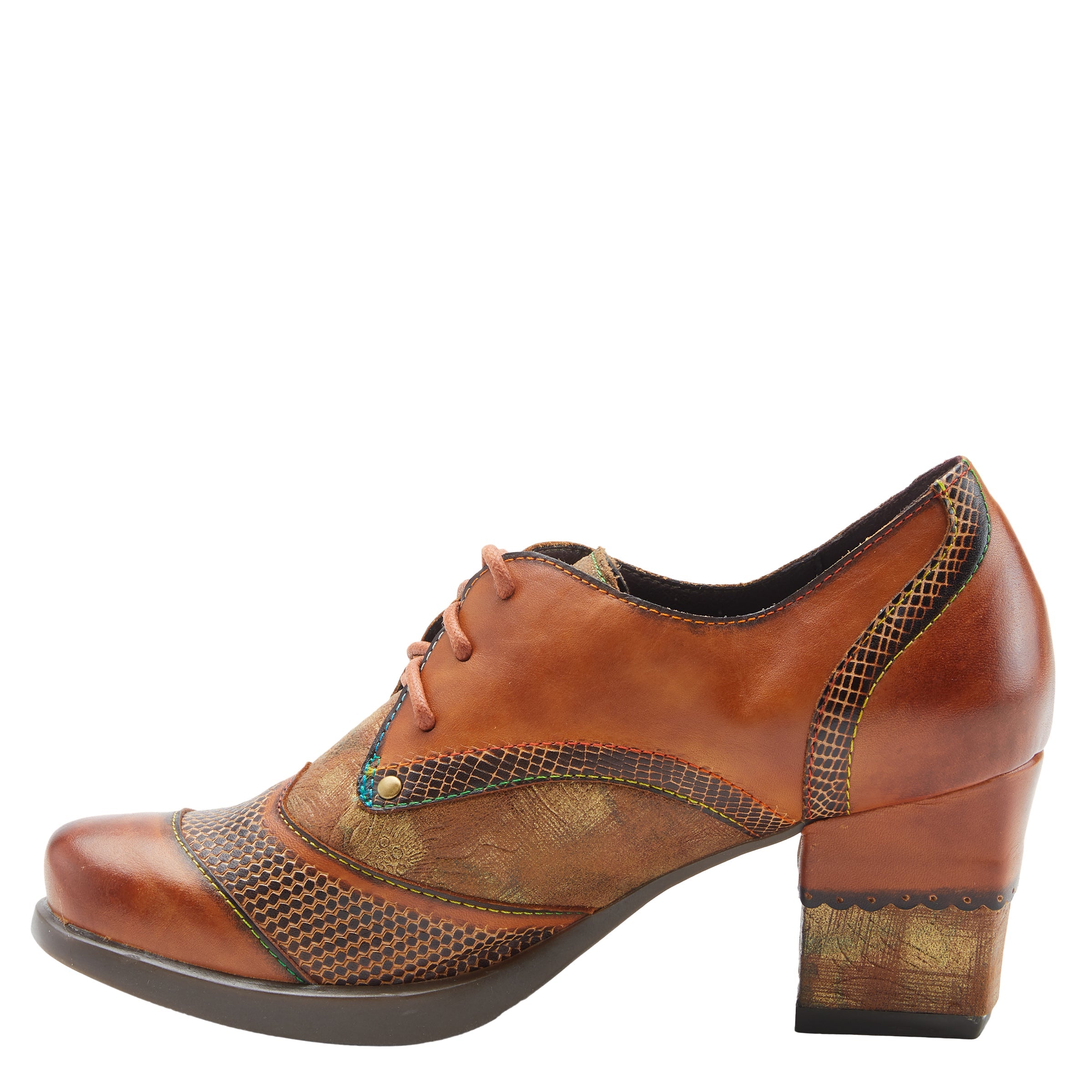 L'Artiste L`ARTISTE ILAN OXFORD shoe in camel multi with handcrafted leather design