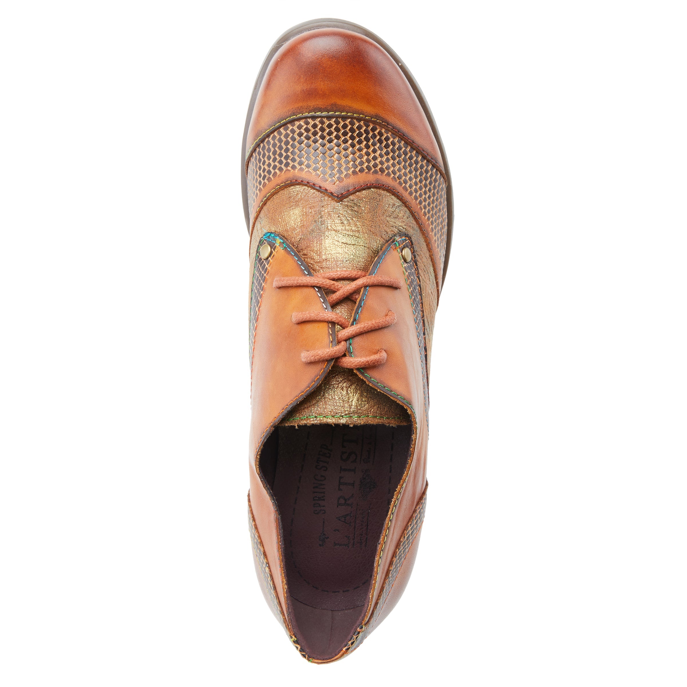 L'Artiste L`ARTISTE ILAN OXFORD shoe in camel multi with handcrafted leather design