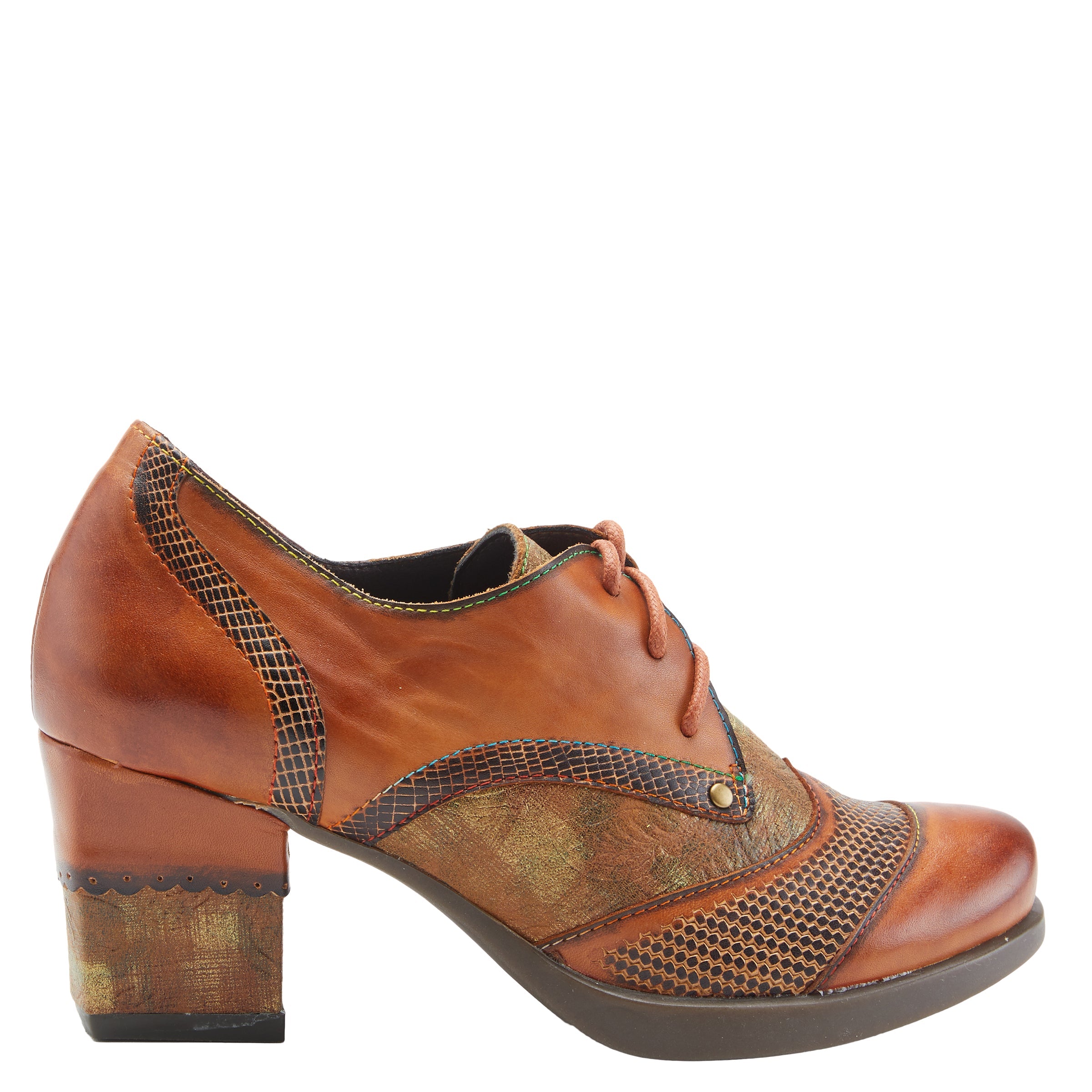 L'Artiste L`ARTISTE ILAN OXFORD shoe in camel multi with handcrafted leather design