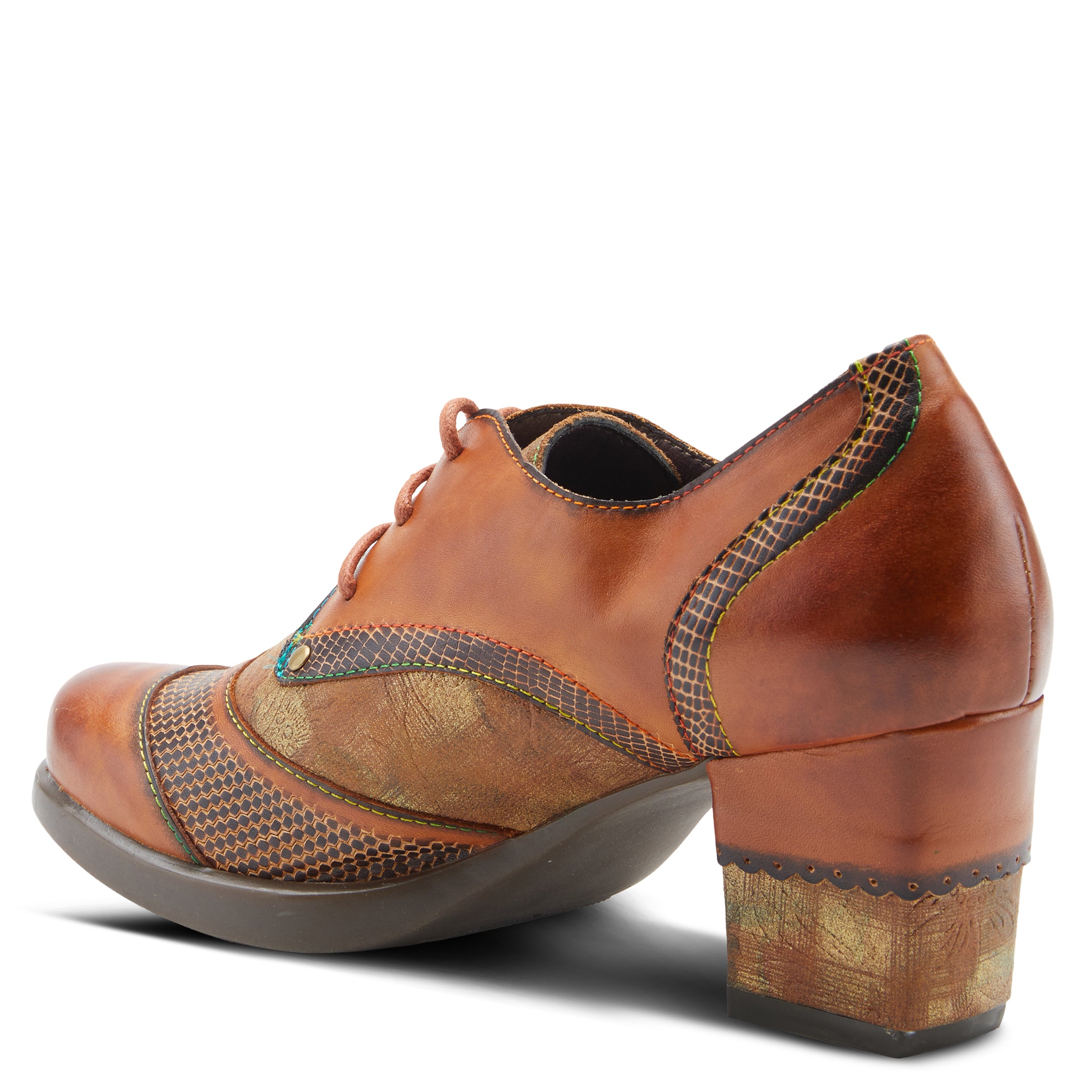 L'Artiste L`ARTISTE ILAN OXFORD shoe in camel multi with handcrafted leather design