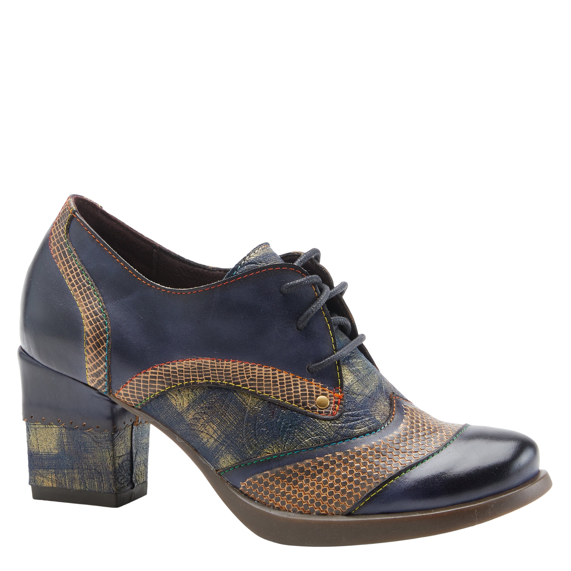 L'Artiste L`ARTISTE ILAN OXFORD shoe in navy multi with handcrafted leather design