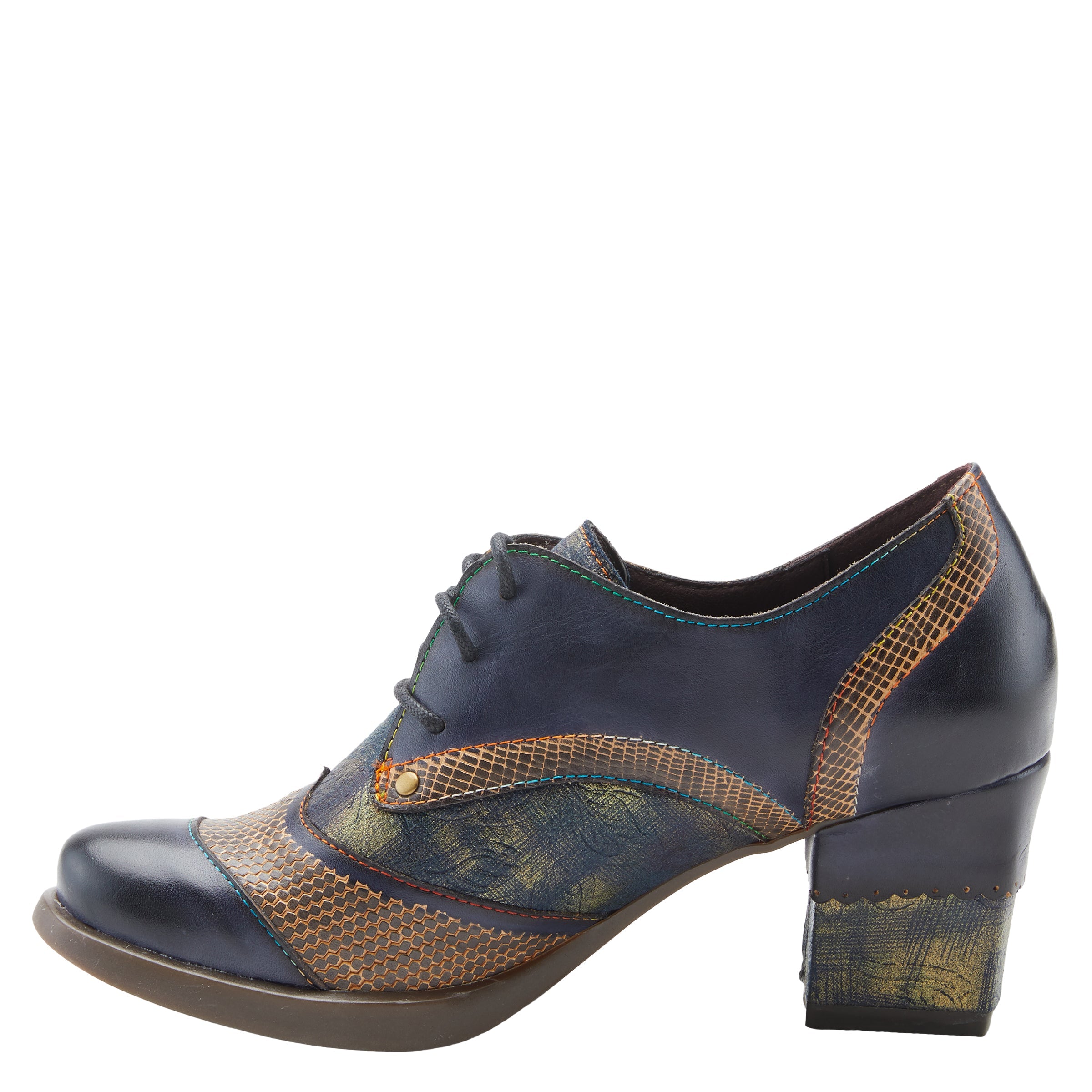 L'Artiste L`ARTISTE ILAN OXFORD shoe in navy multi with handcrafted leather design