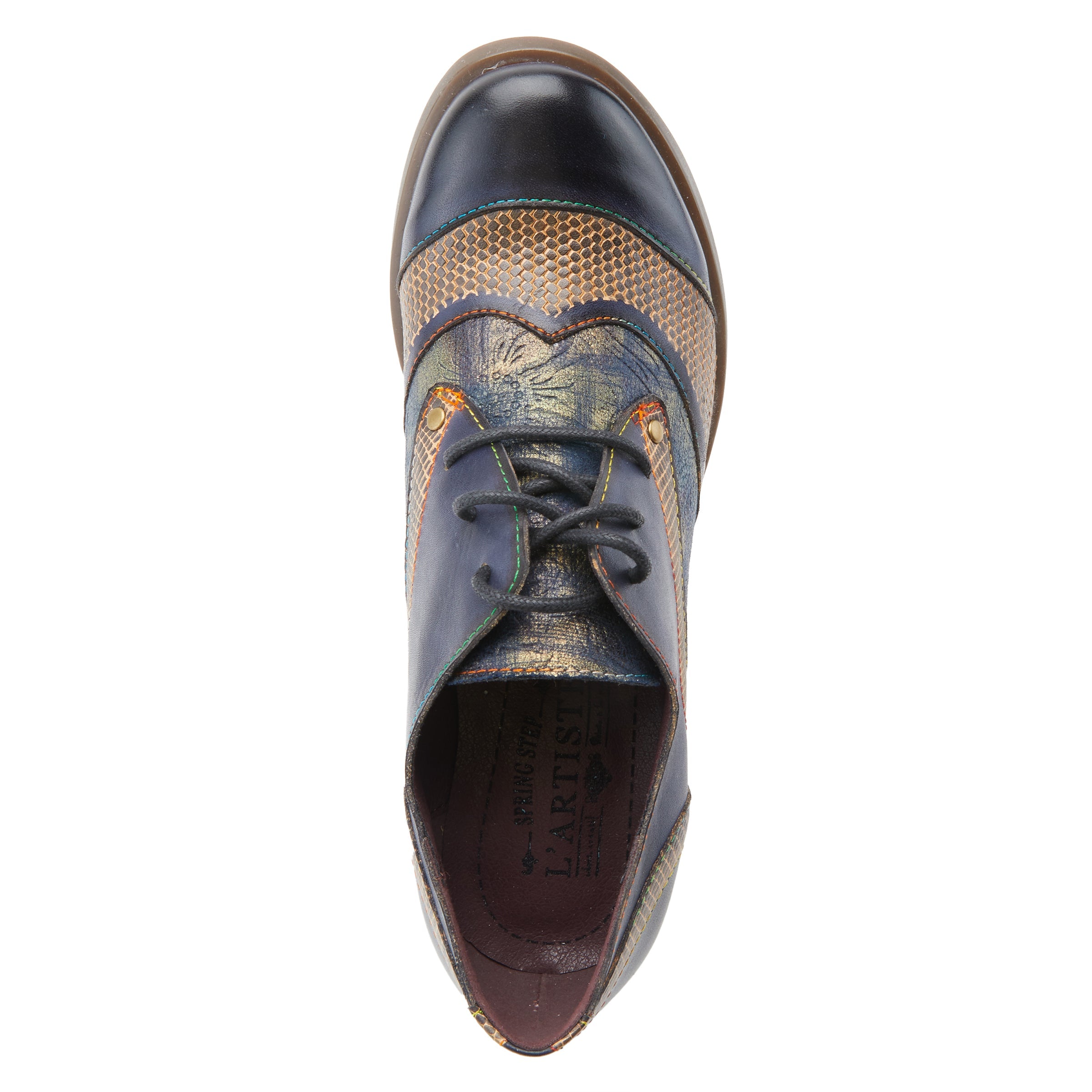 L'Artiste L`ARTISTE ILAN OXFORD shoe in navy multi with handcrafted leather design