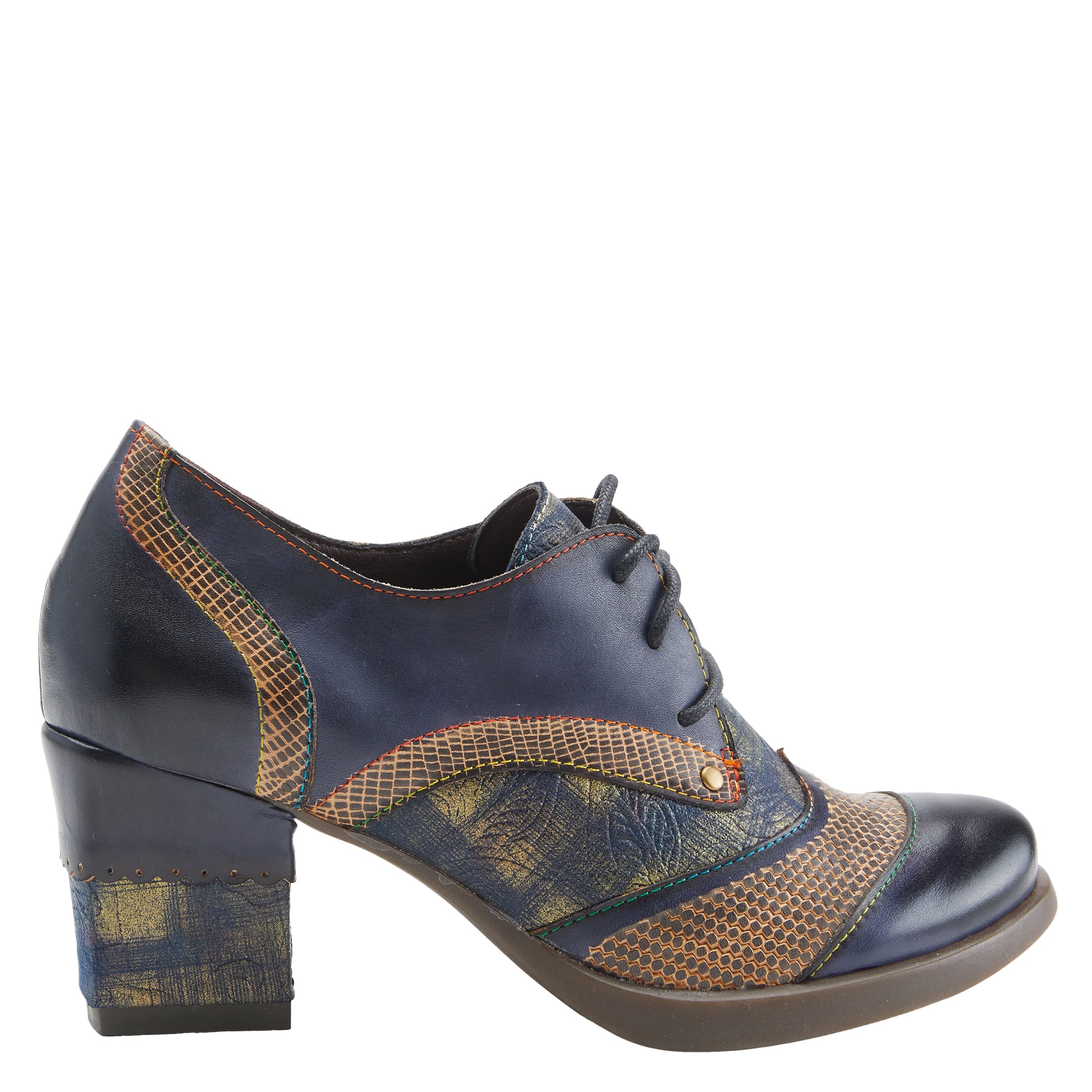 L'Artiste L`ARTISTE ILAN OXFORD shoe in navy multi with handcrafted leather design