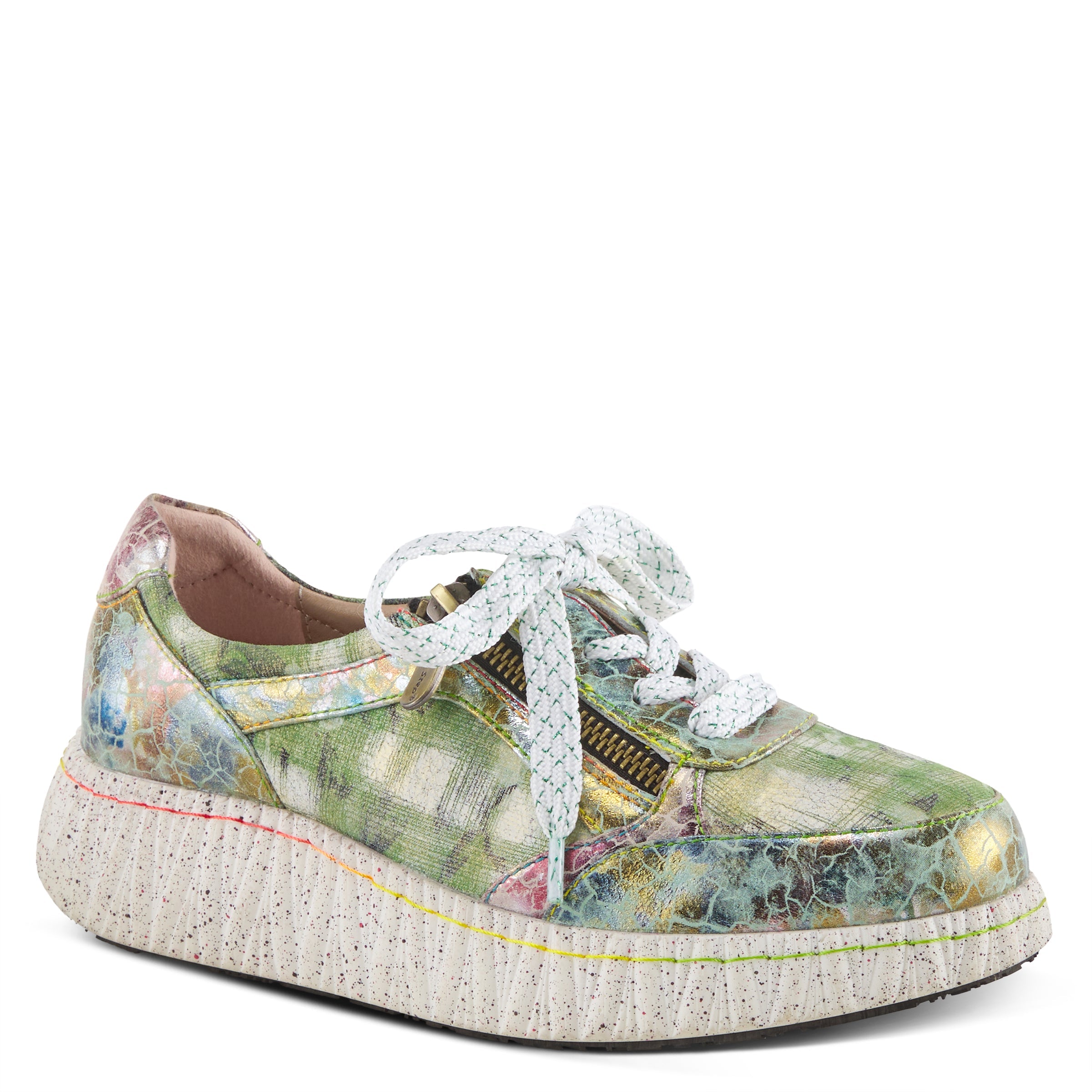 L'Artiste L'ARTISTE LOUIECOOLCAT SNEAKER shoe in mint green multi with handcrafted leather design