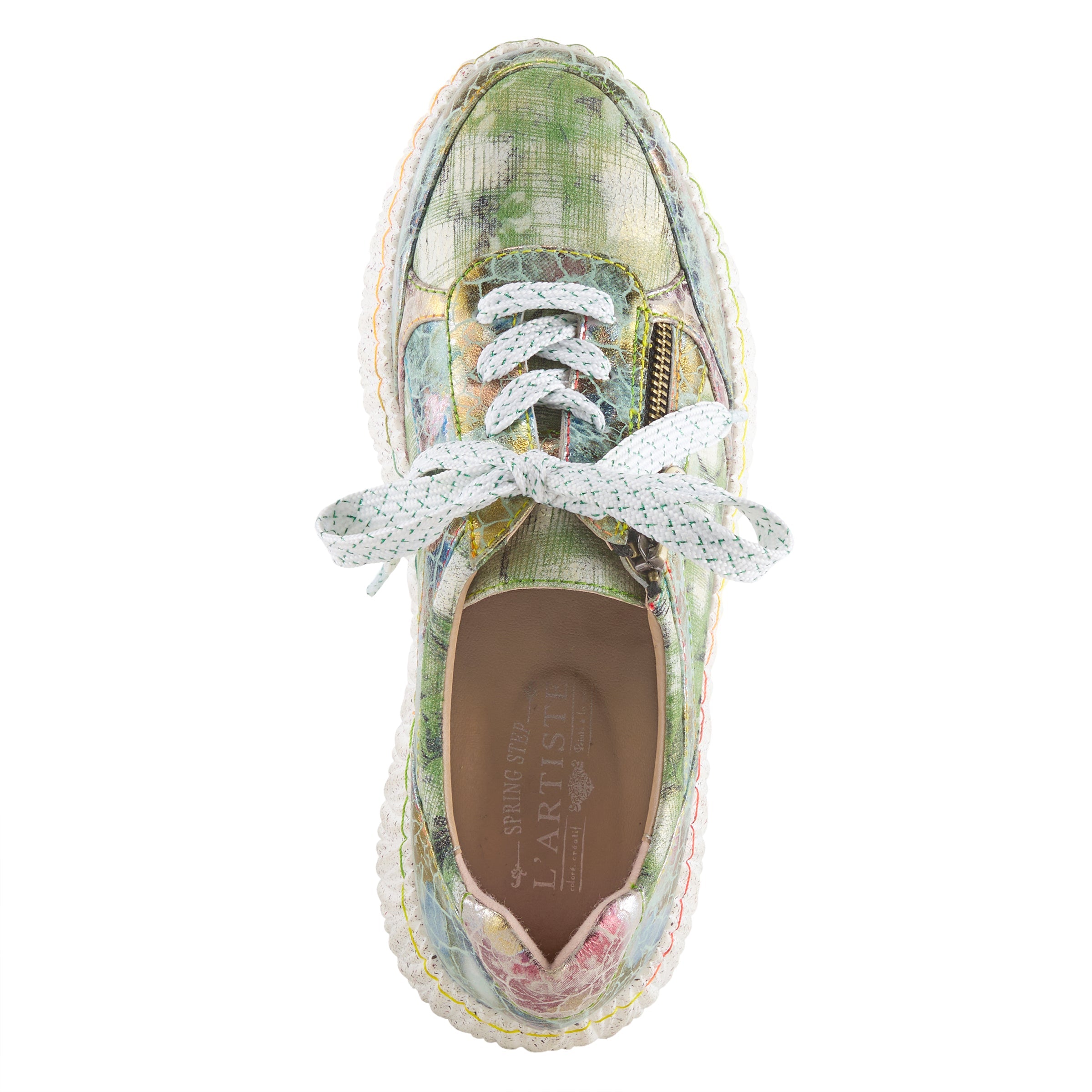 L'Artiste L'ARTISTE LOUIECOOLCAT SNEAKER shoe in mint green multi with handcrafted leather design
