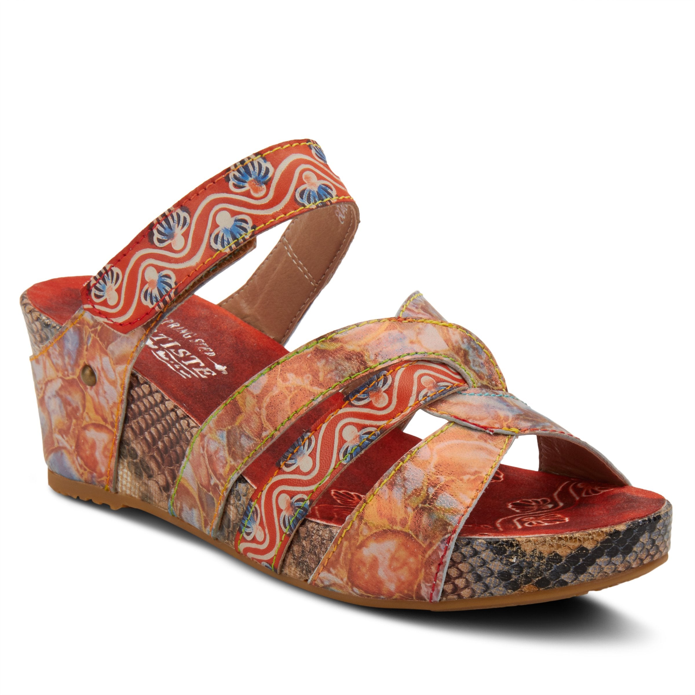 L'Artiste L'ARTISTE PINRIYO SLIDE SANDAL sandal in orange with handcrafted leather design